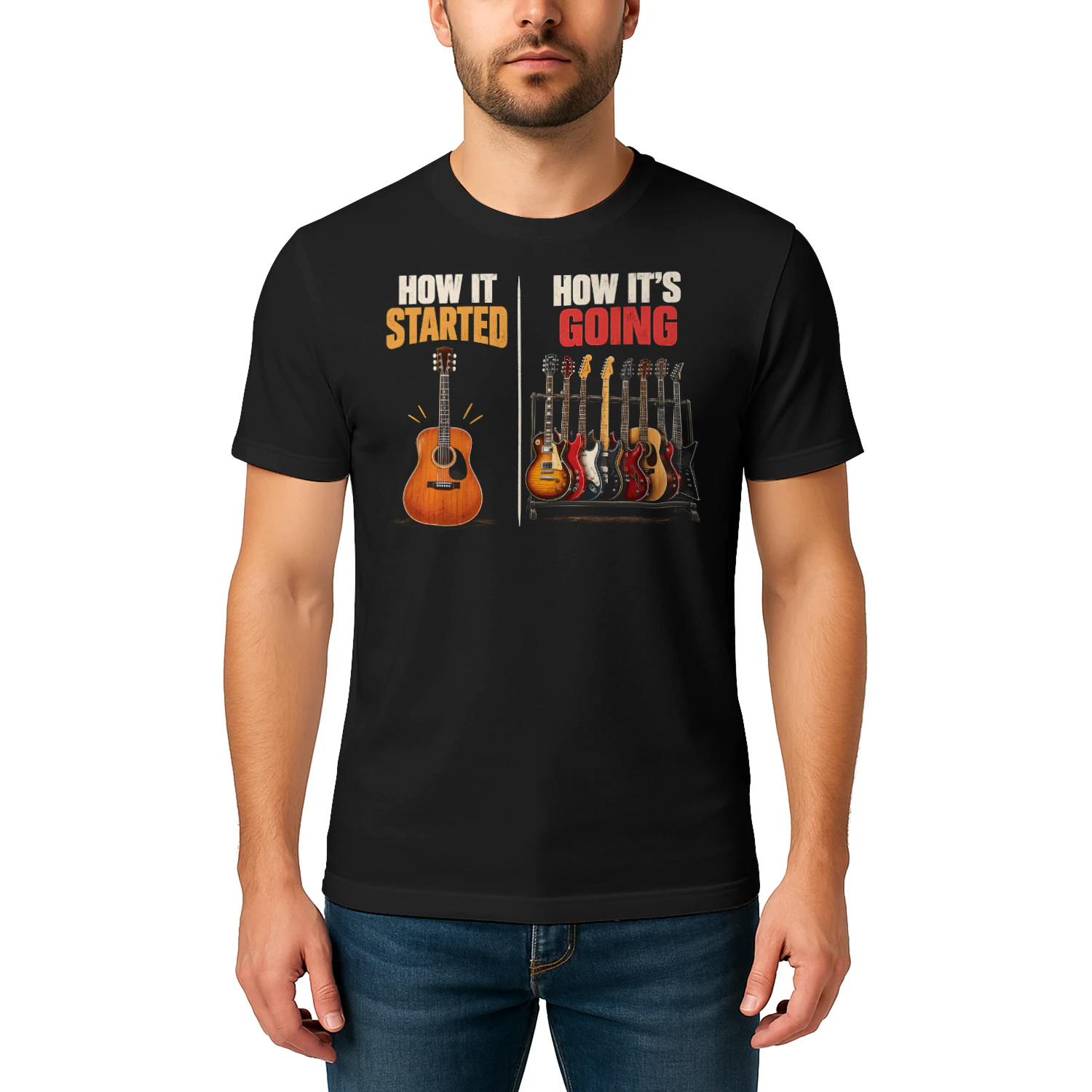How It Started How Going Guitar T Shirt GTR0013