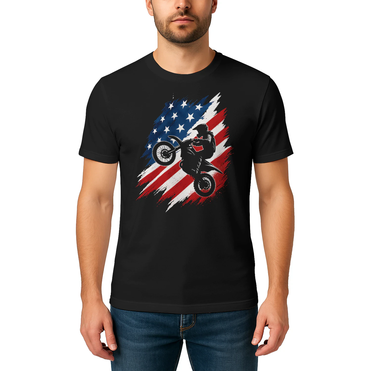 American Flag Jump Stunt Rider Motorcross T Shirt MTC0003