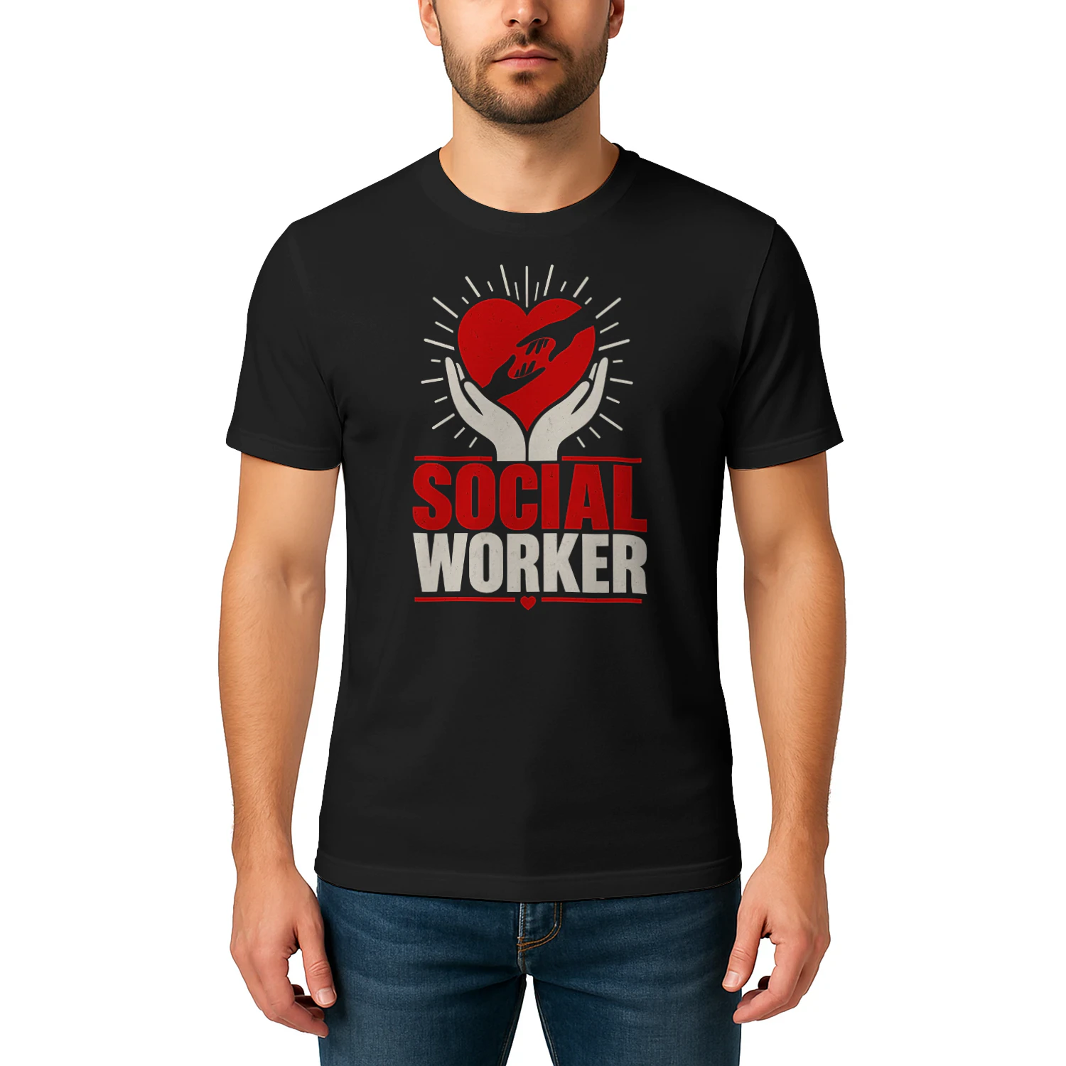 Caring Hands Heart Support Social Worker T Shirt SSW0006