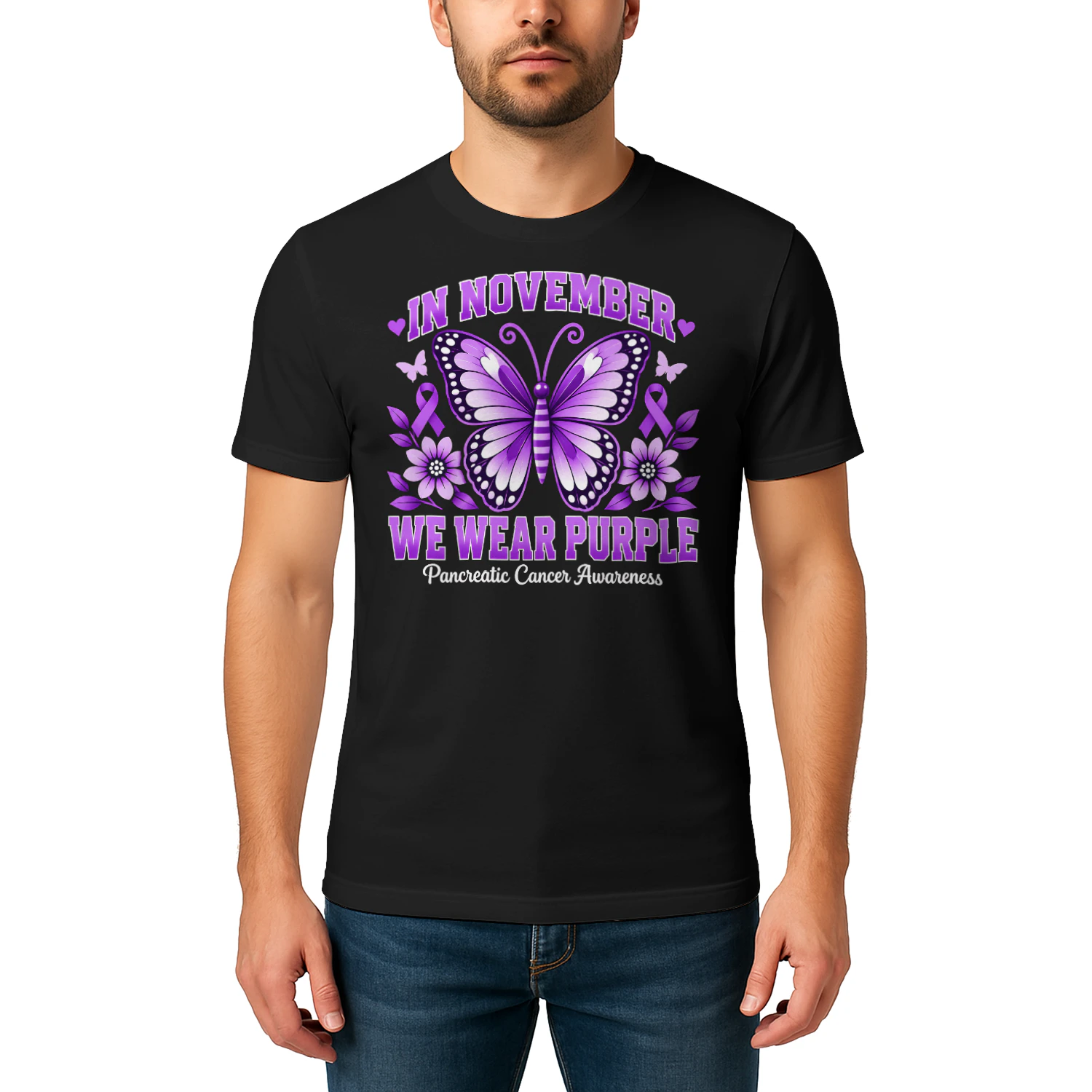 In November Purple Butterfly Pancreatic Cancer T Shirt PCC0048