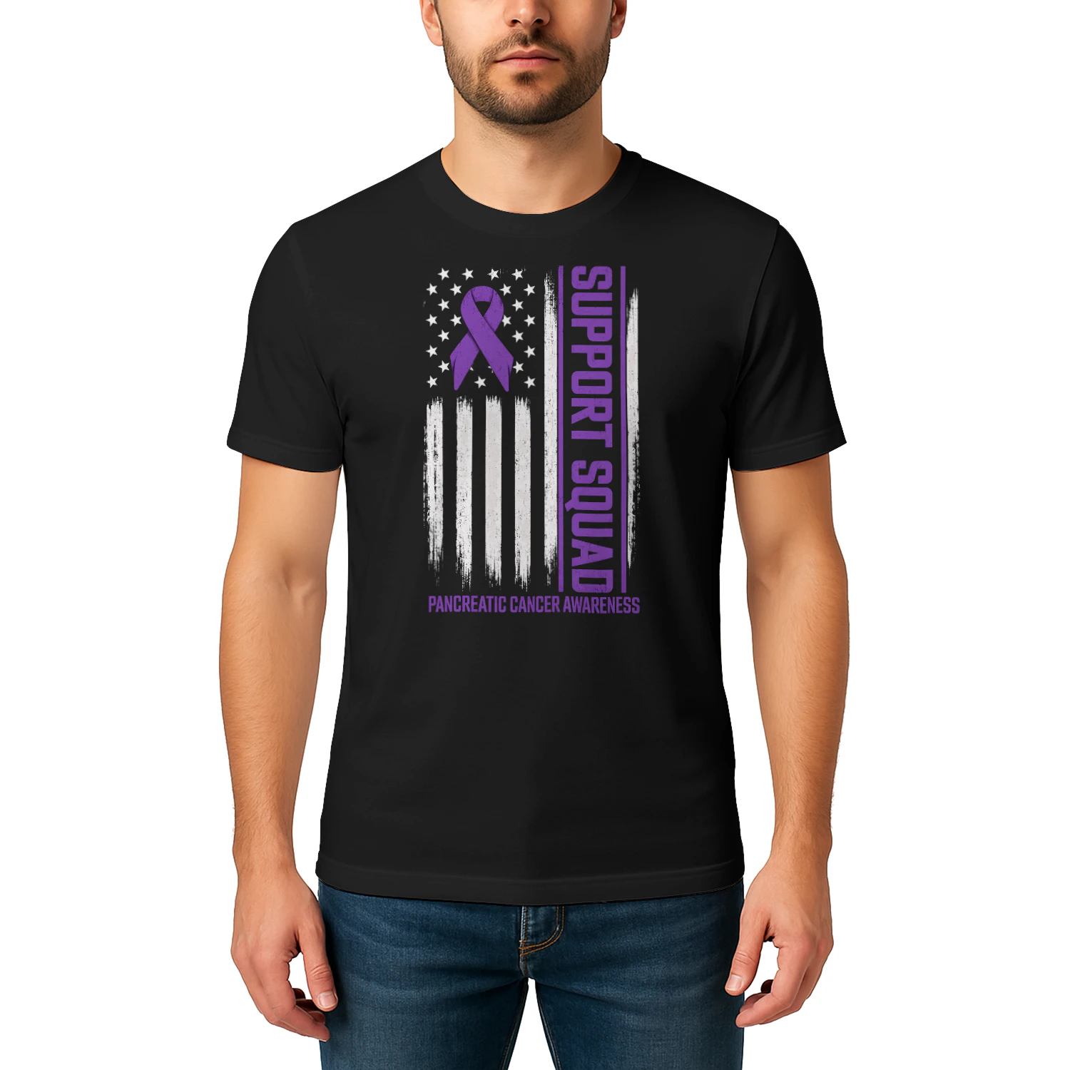 US Flag Support Squad Pancreatic Cancer T Shirt PCC0085