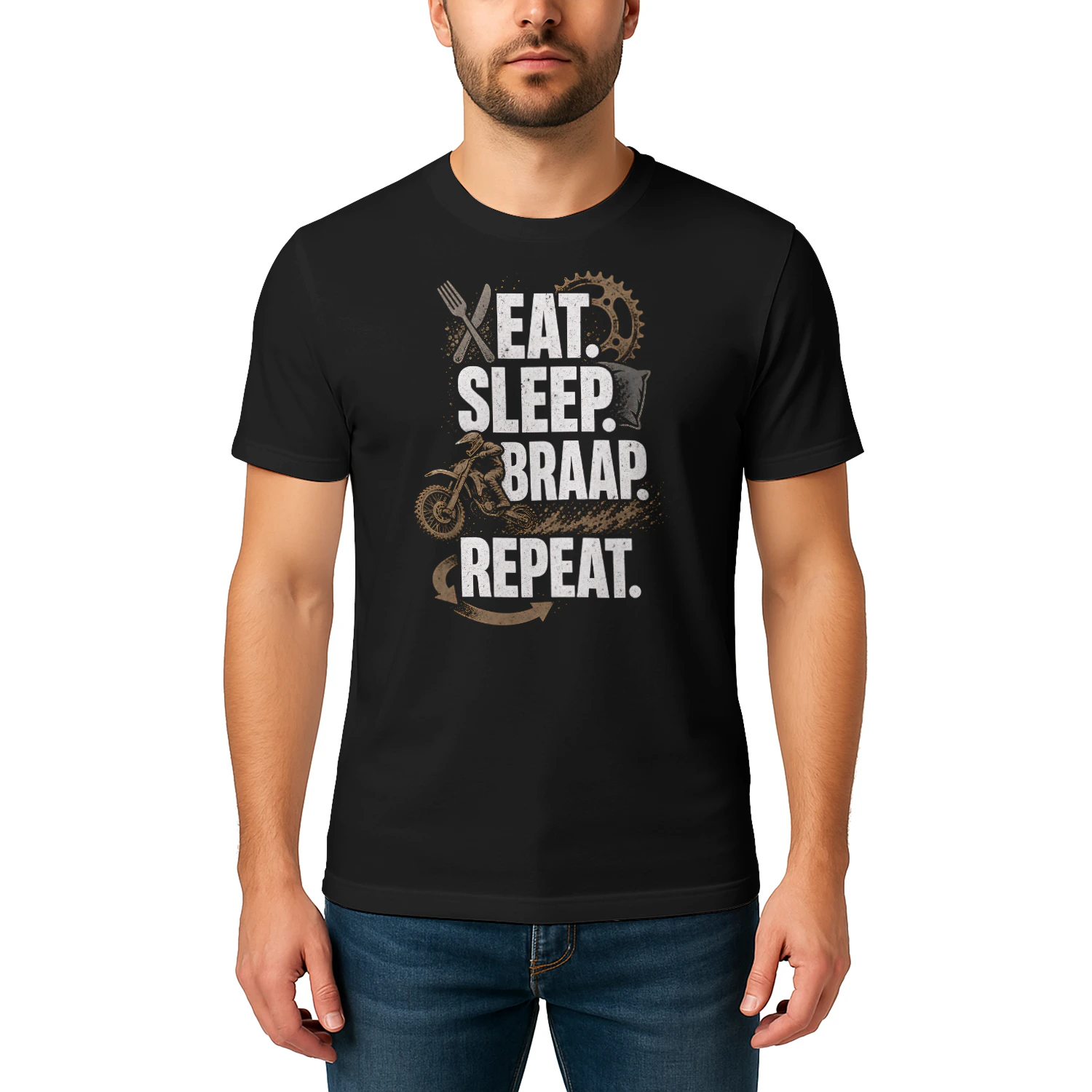 Eat Sleep Braap Repeat Distressed Motorcross T Shirt MTC0016