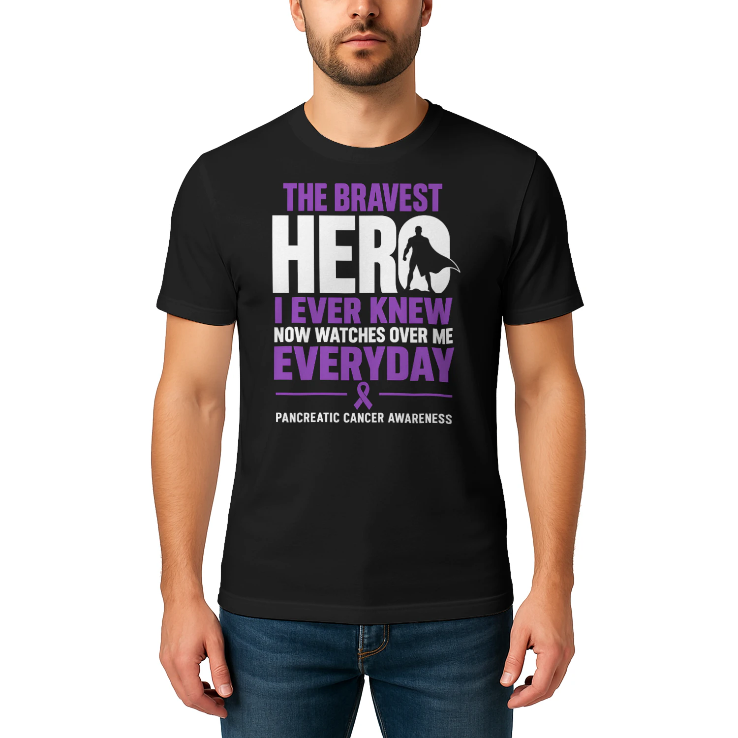 The Bravest Hero Watches Over Me Pancreatic Cancer T Shirt PCC0081