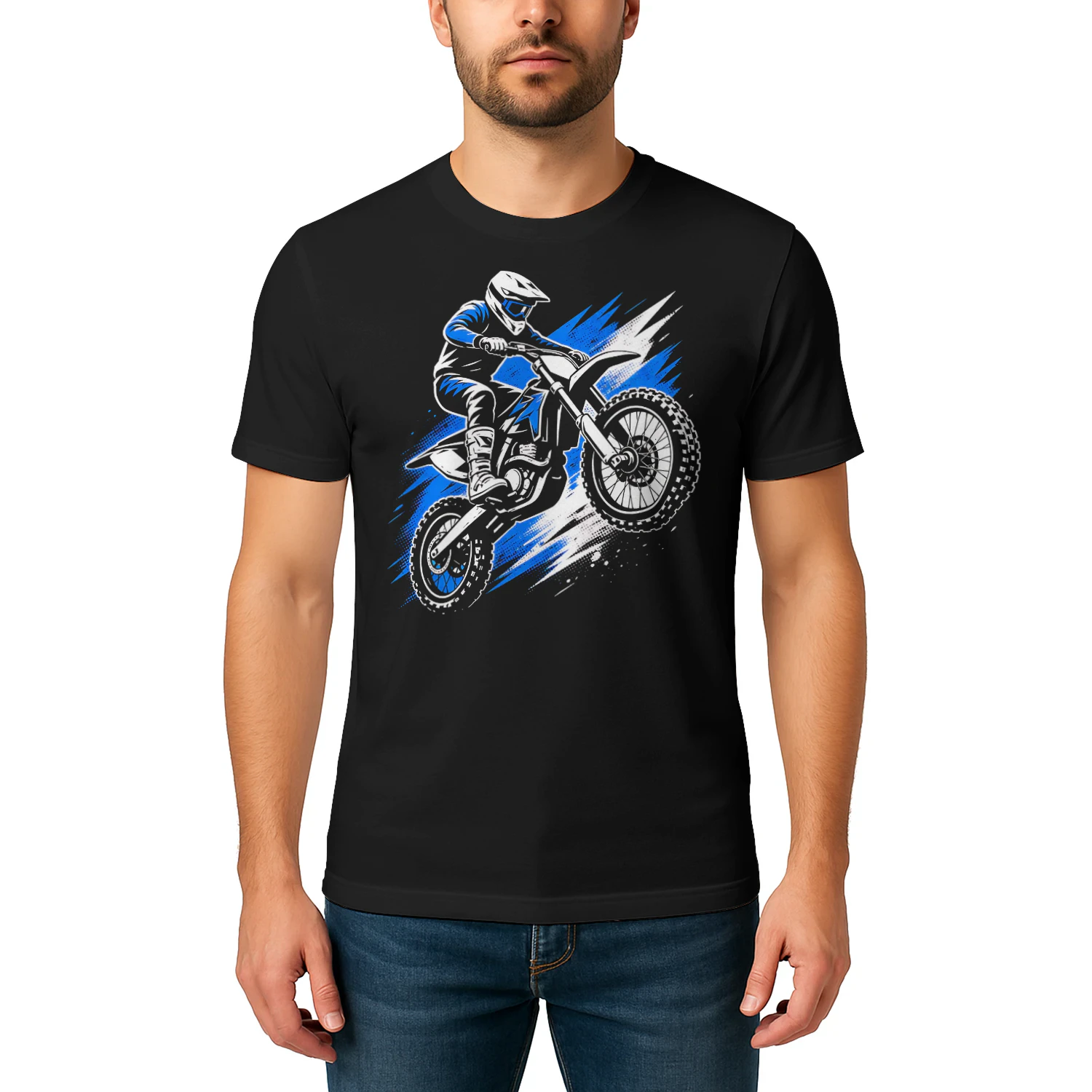 Neon Blue Splash Dirt Bike Motorcross T Shirt MTC0036