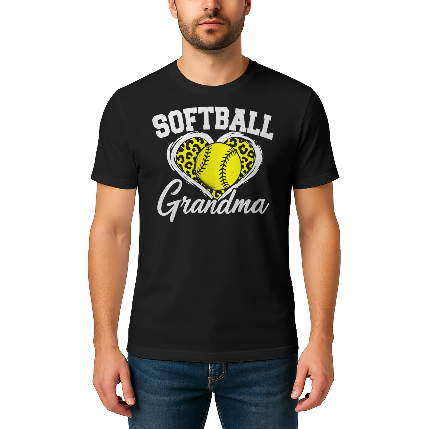 Softball Grandma Heart Leopard Pattern Softball T Shirt GRP0096