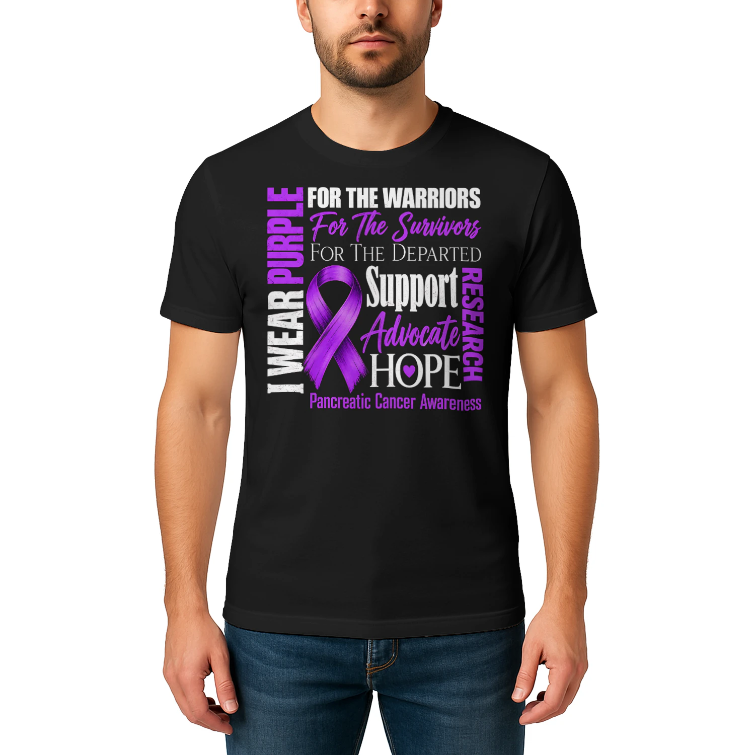 Support Advocate Hope Purple Ribbon Pancreatic Cancer T Shirt PCC0078