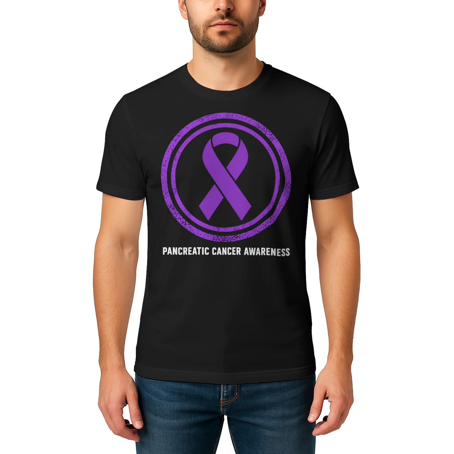 Purple Ribbon Awareness Circle Emblem Pancreatic Cancer T Shirt PCC0072