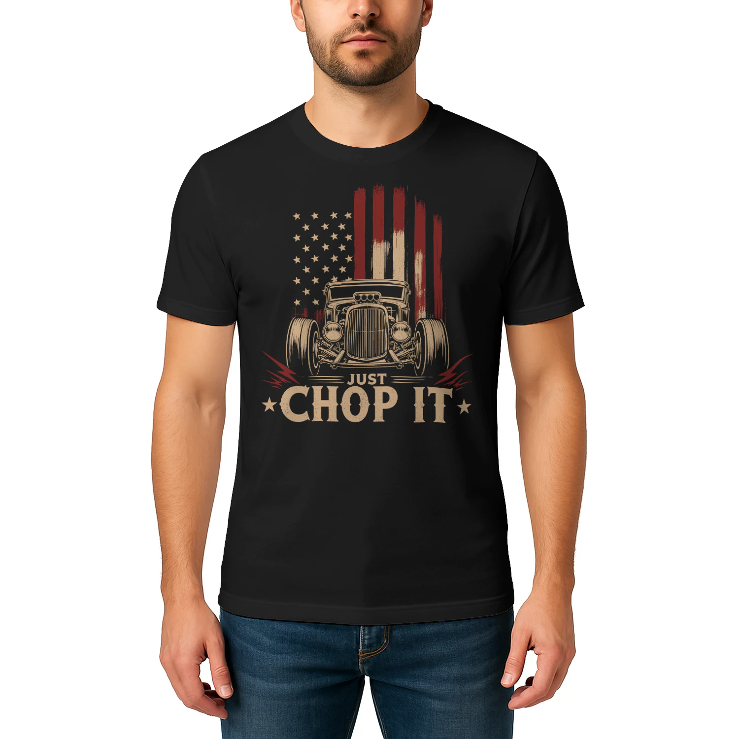 Vintage Just Chop It American Flag Car Hotrod T Shirt HRD0028