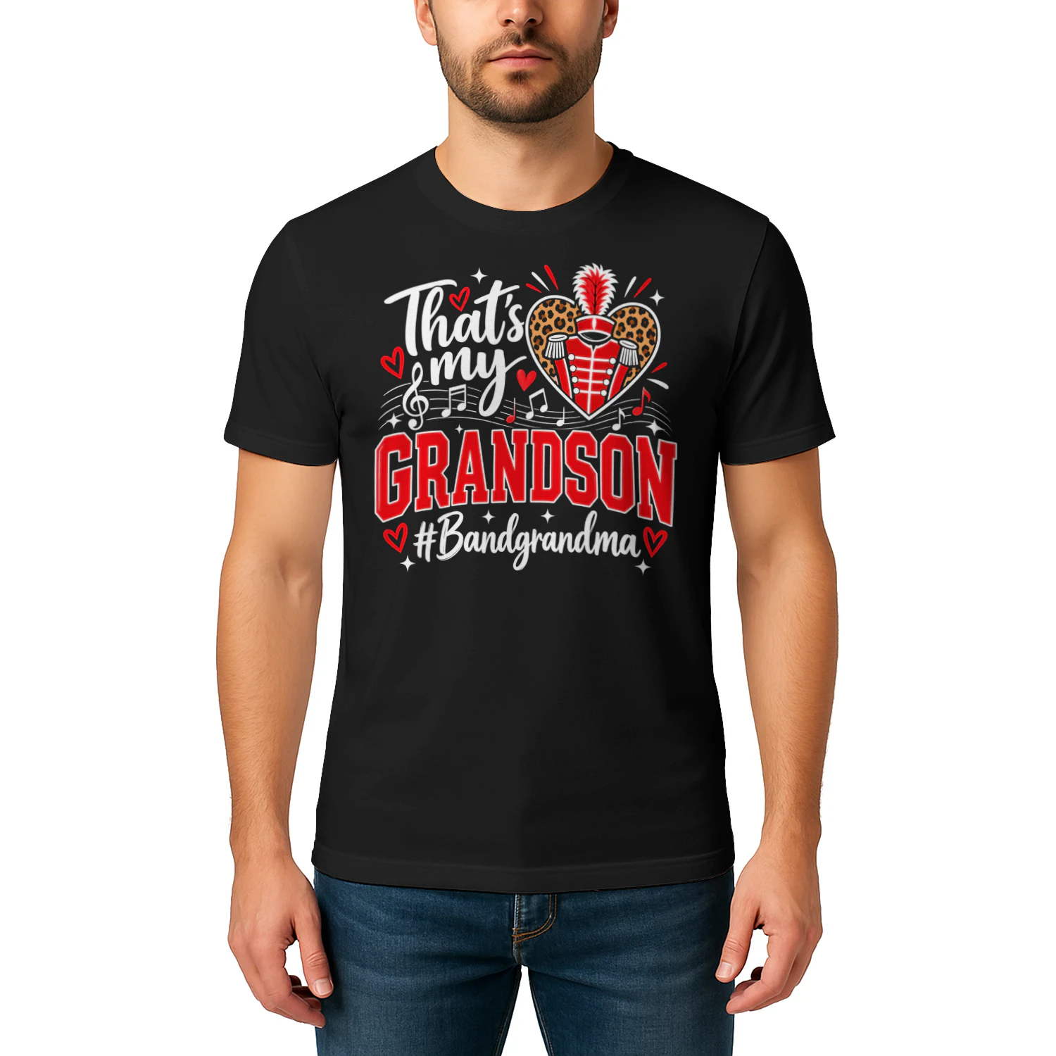 Thats My Grandson Heart Plaid Matching Band T Shirt MCB0080