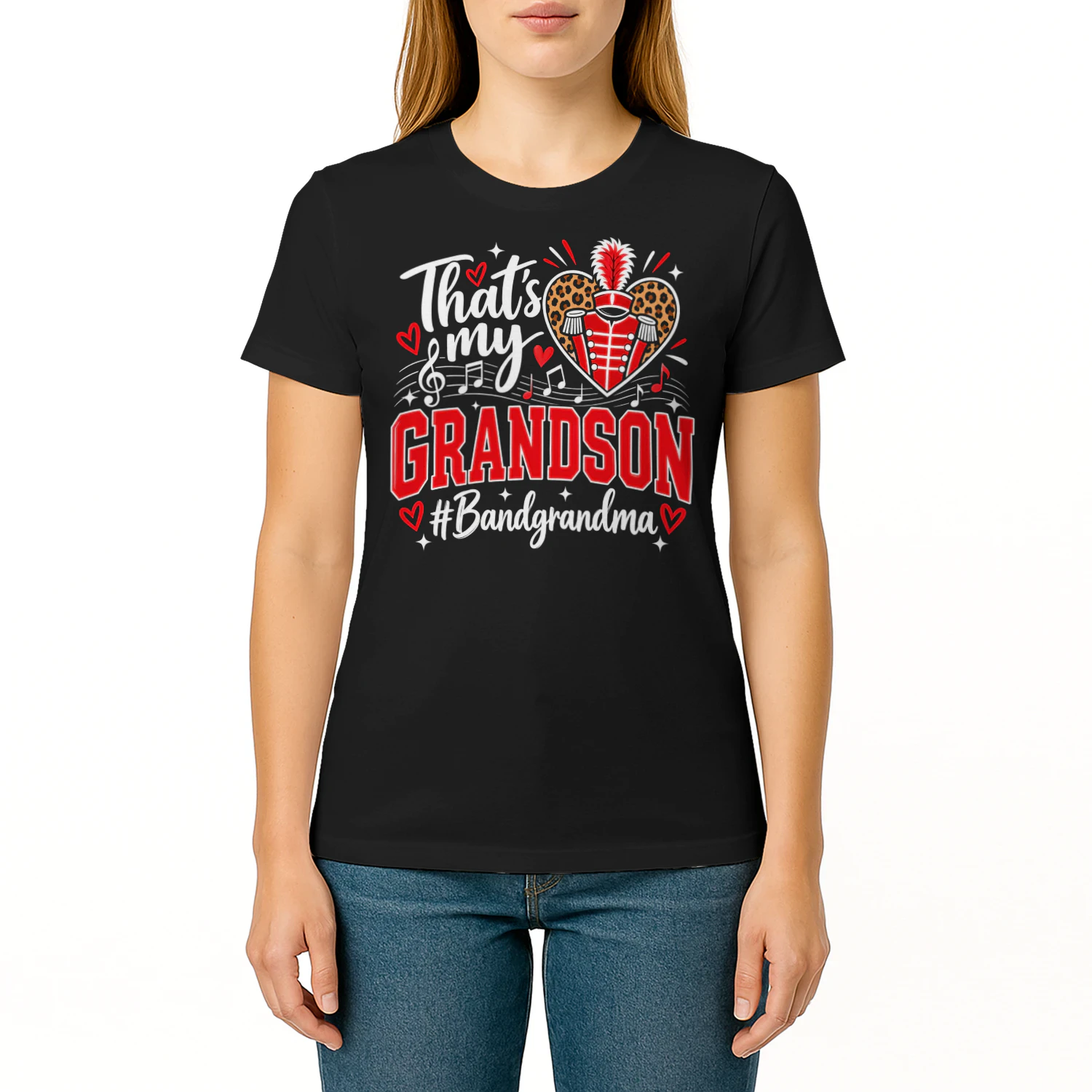 Thats My Grandson Heart Plaid Matching Band T Shirt MCB0080