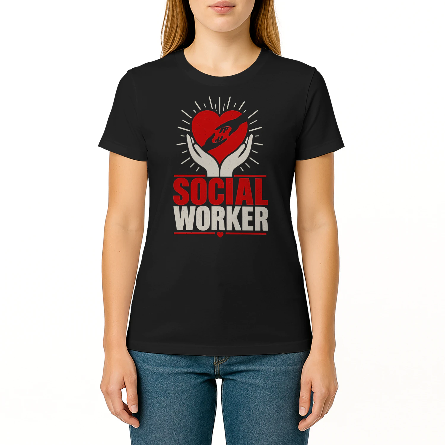 Caring Hands Heart Support Social Worker T Shirt SSW0006