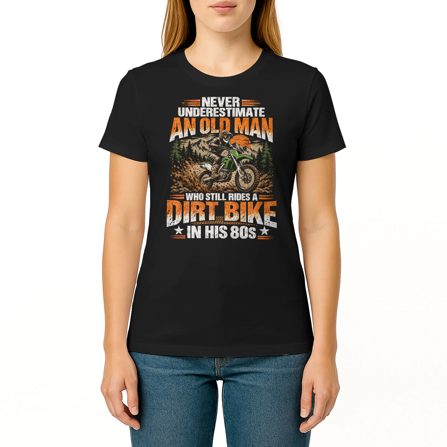 Never Underestimate Old Man Eighties Motorcross T Shirt MTC0040