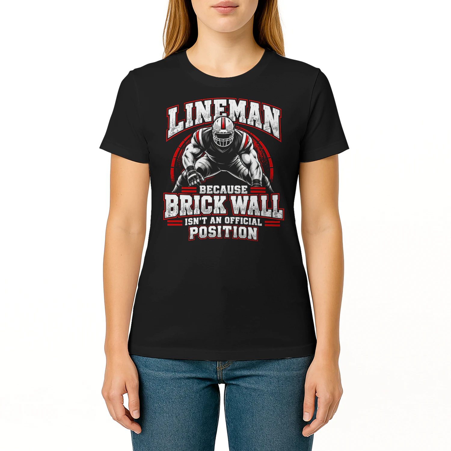 Lineman Brick Wall Official Position Football T Shirt FOB0054