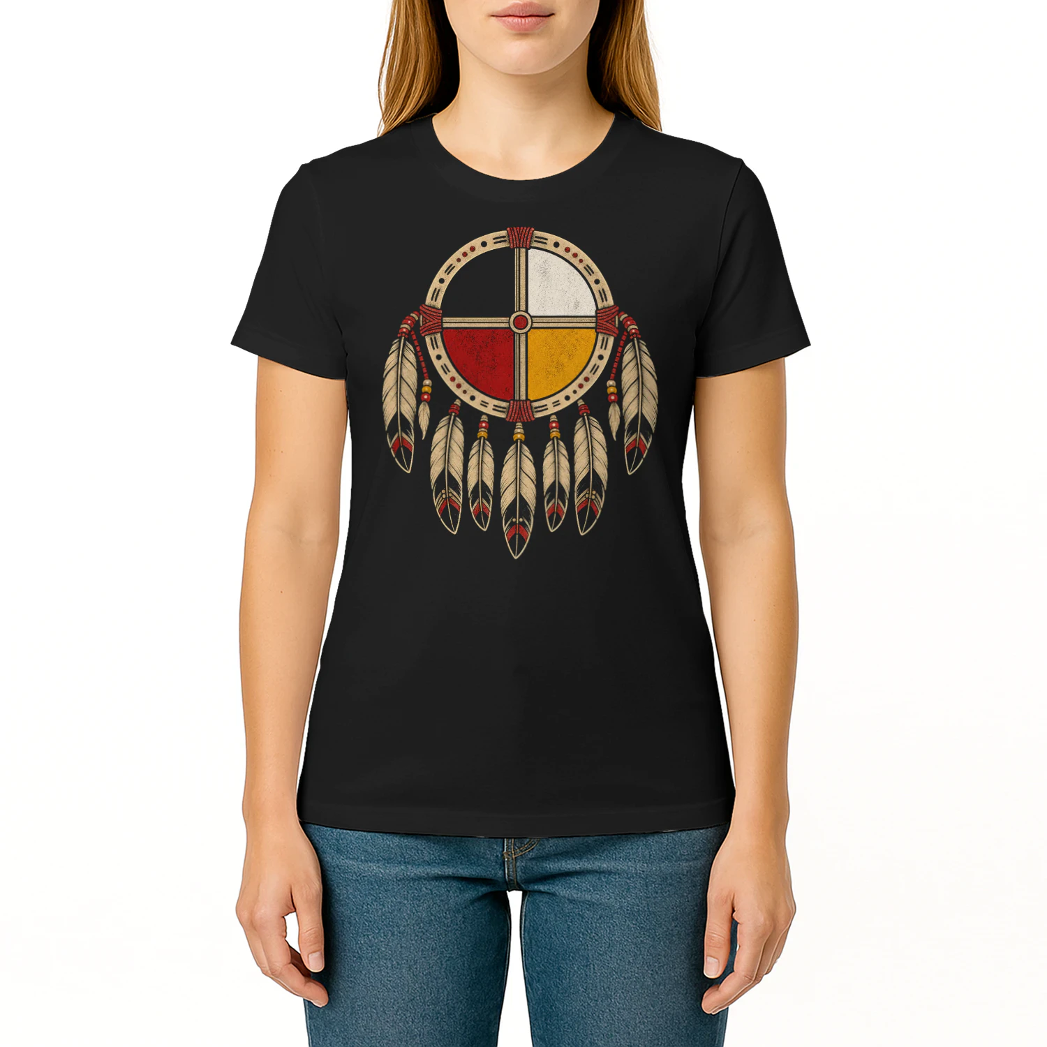 Medicine Wheel Feathers Native American T Shirt NTA0031