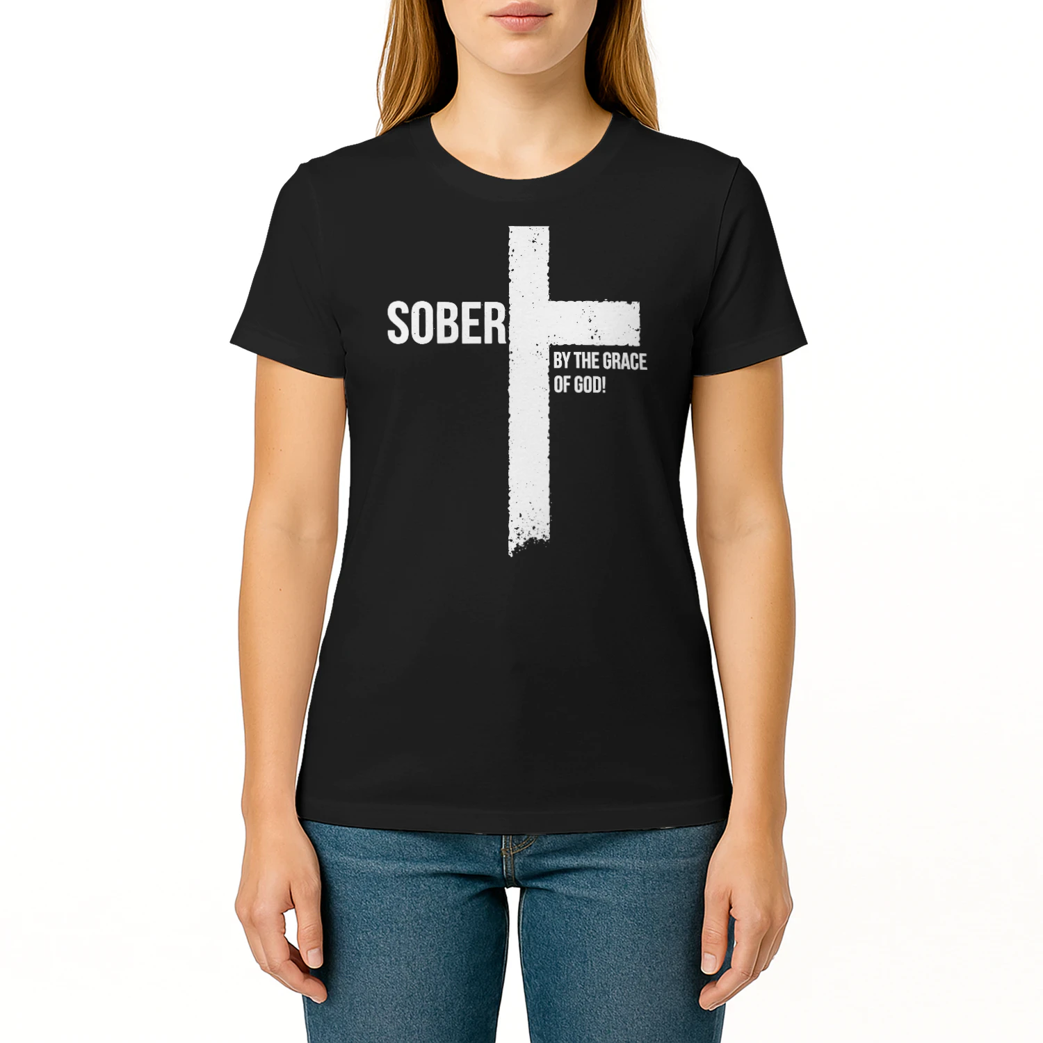 Sober For Jesus By The Grace Of God Cross Sobriety T Shirt SOB0019