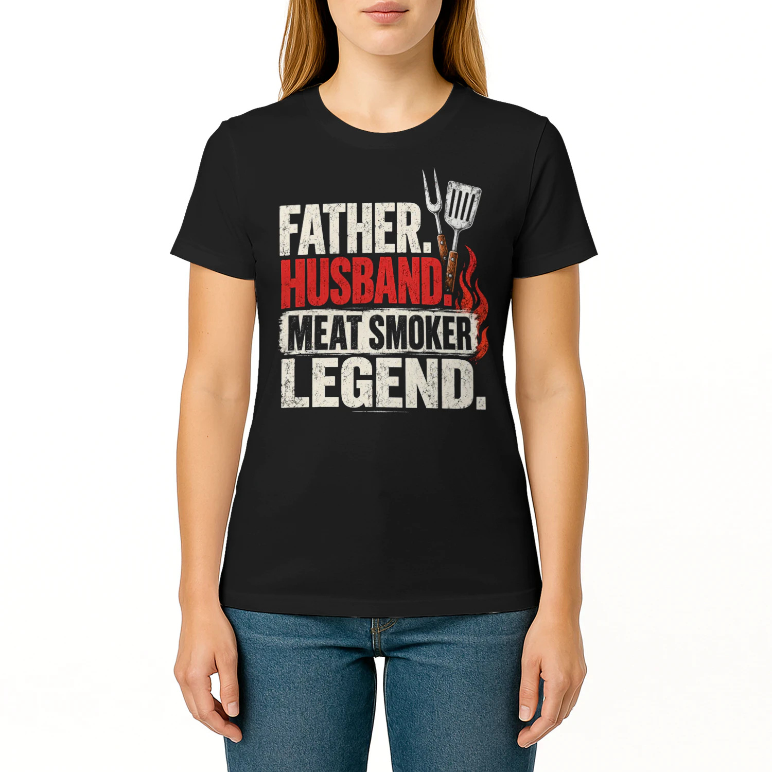 Father Husband Meat Smoker Legend Red BBQ T Shirt BBQ0024