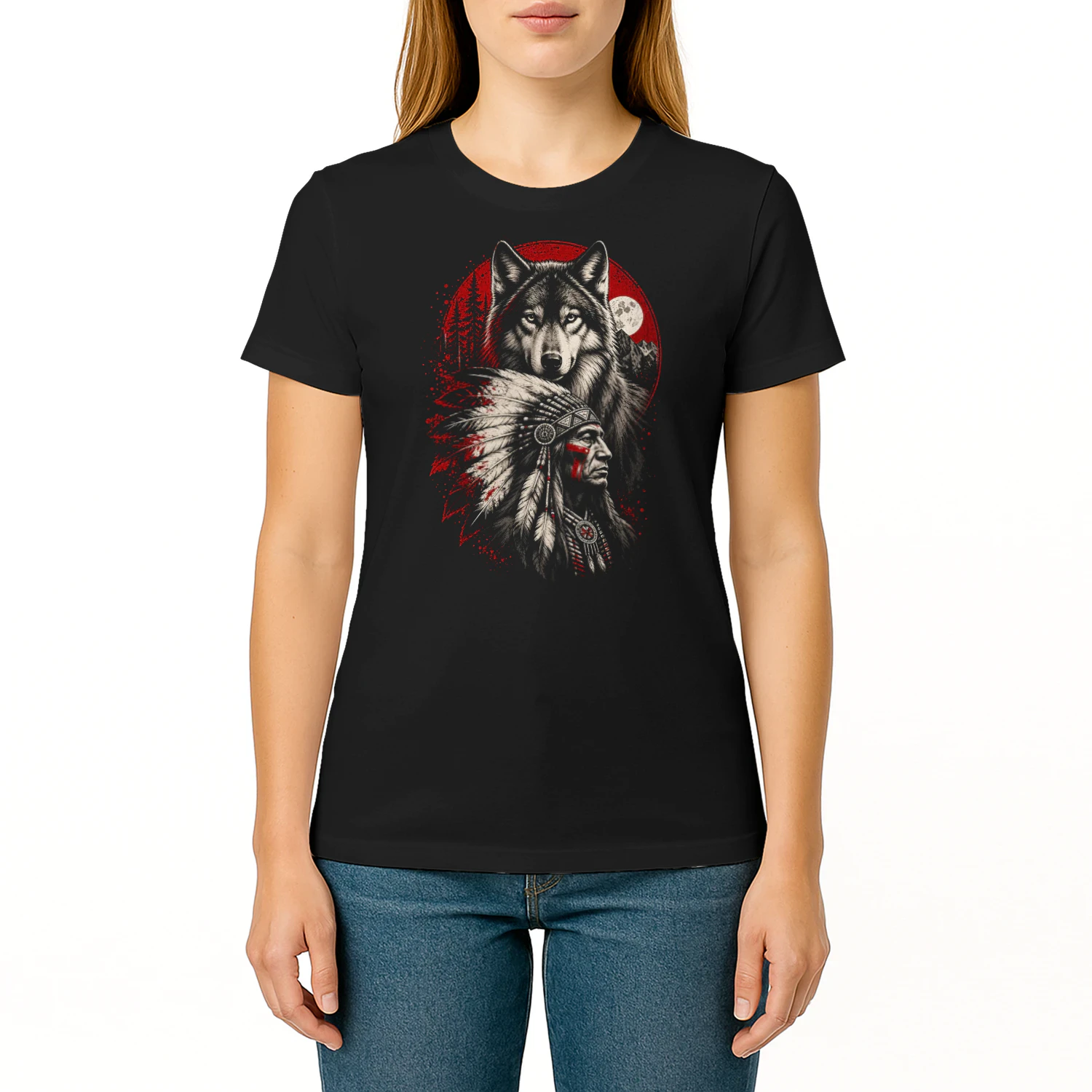 Wolf Spirit Chief Native American T Shirt NTA0073