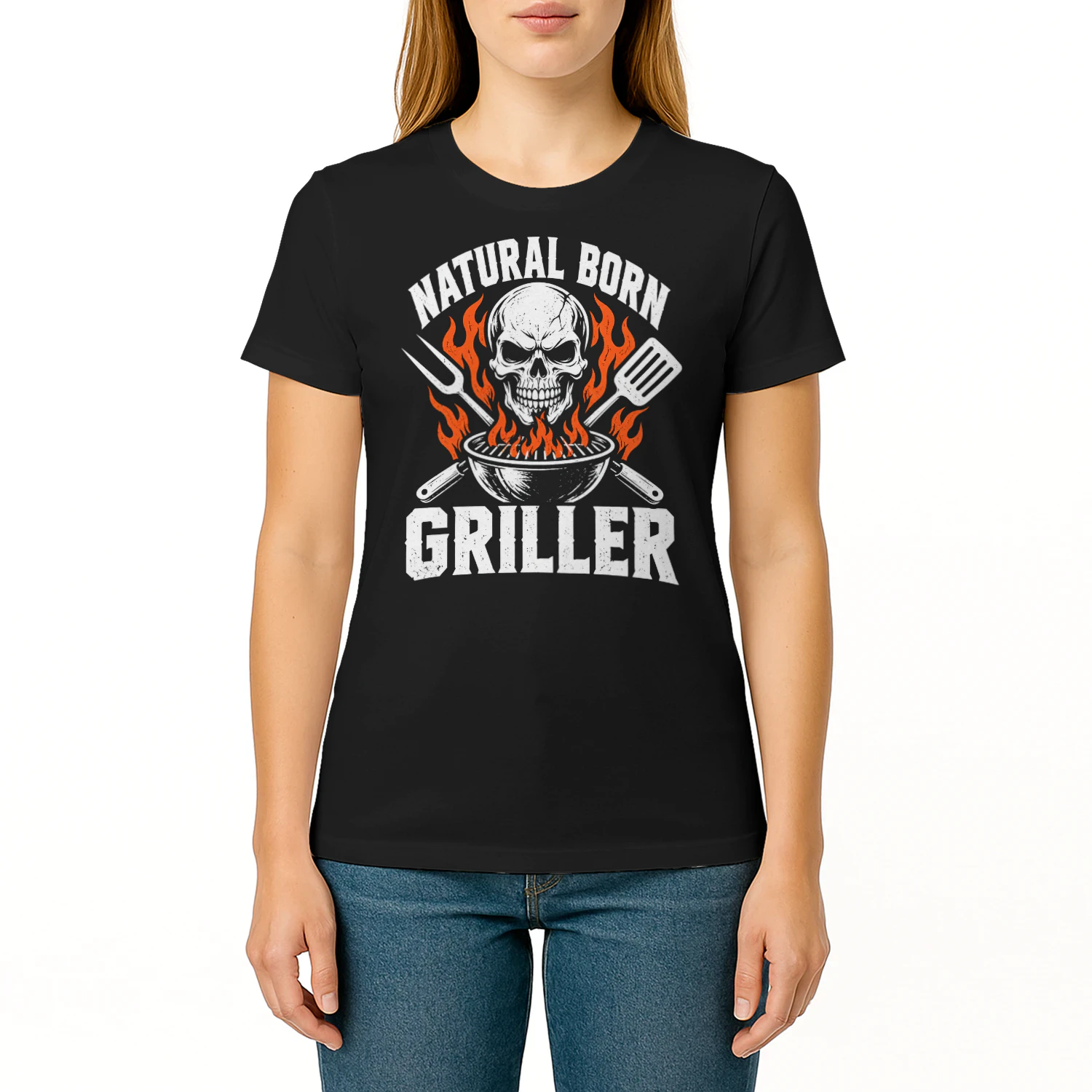 Natural Born Griller Skull Crossed Tools BBQ T Shirt BBQ0053