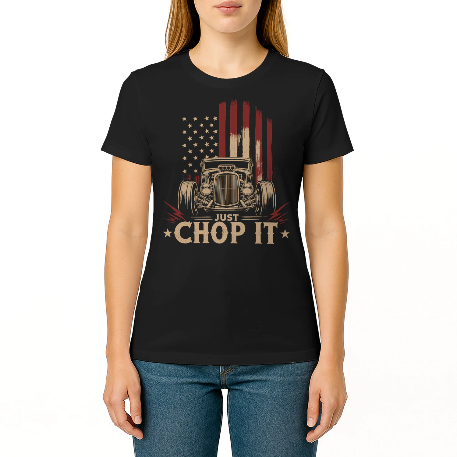 Vintage Just Chop It American Flag Car Hotrod T Shirt HRD0028