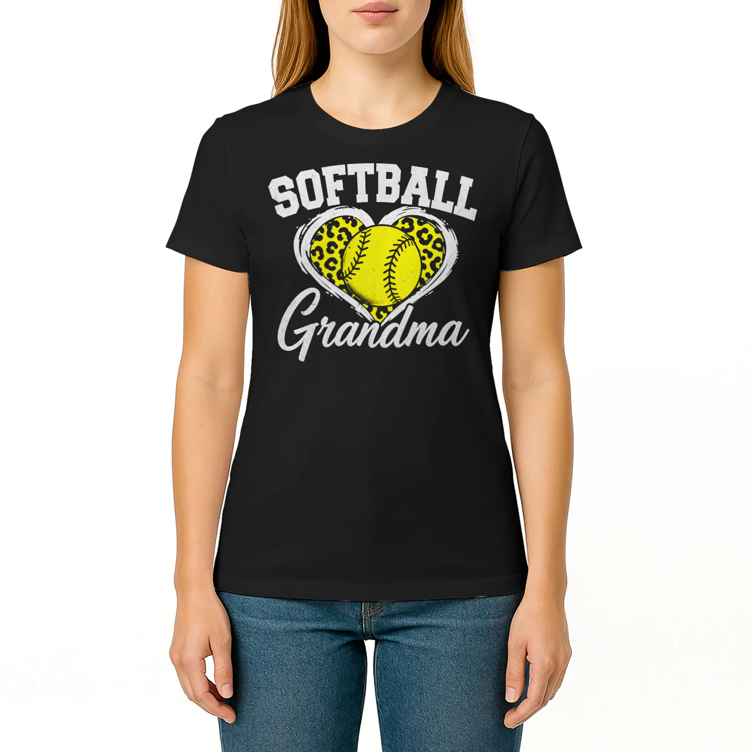Softball Grandma Heart Leopard Pattern Softball T Shirt GRP0096
