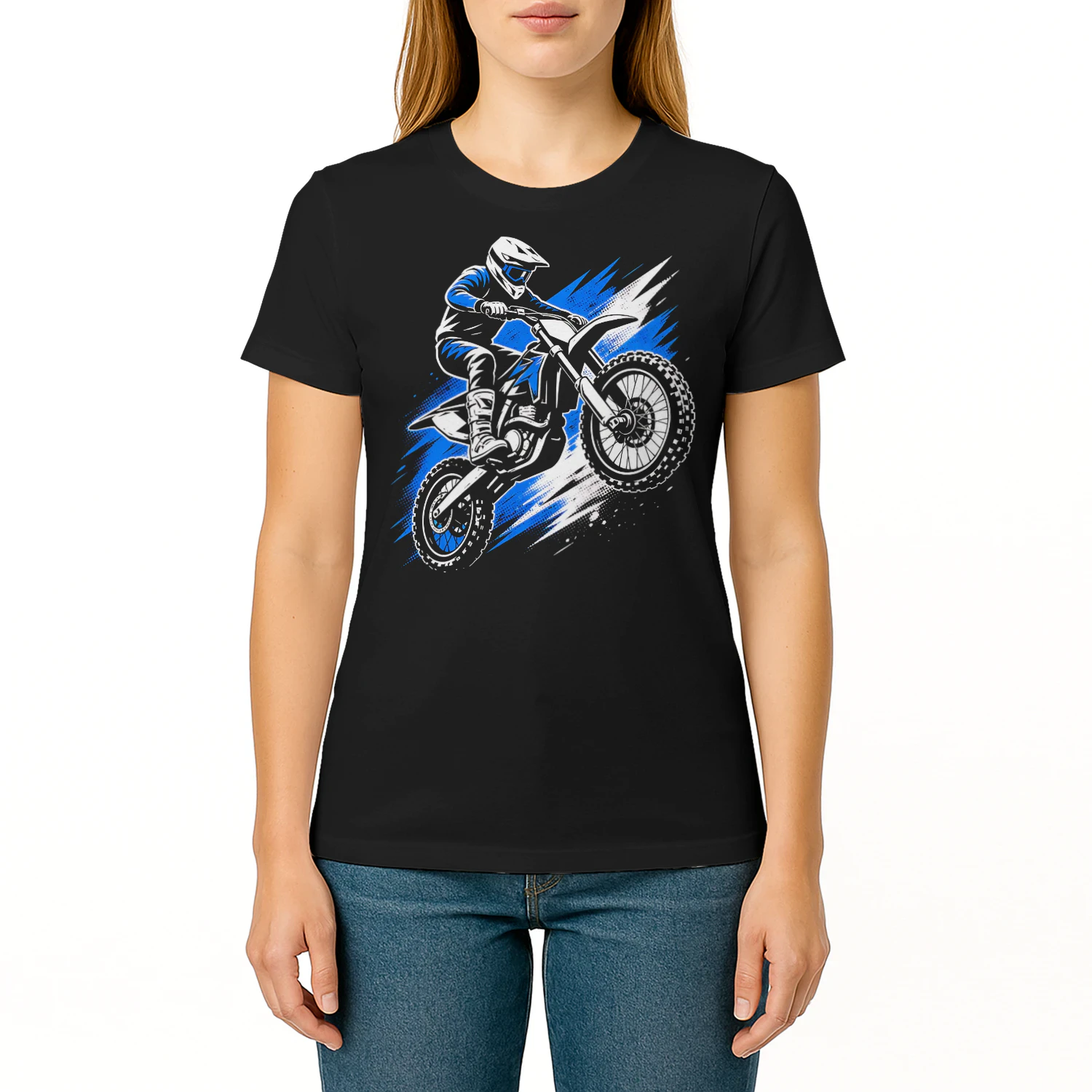 Neon Blue Splash Dirt Bike Motorcross T Shirt MTC0036