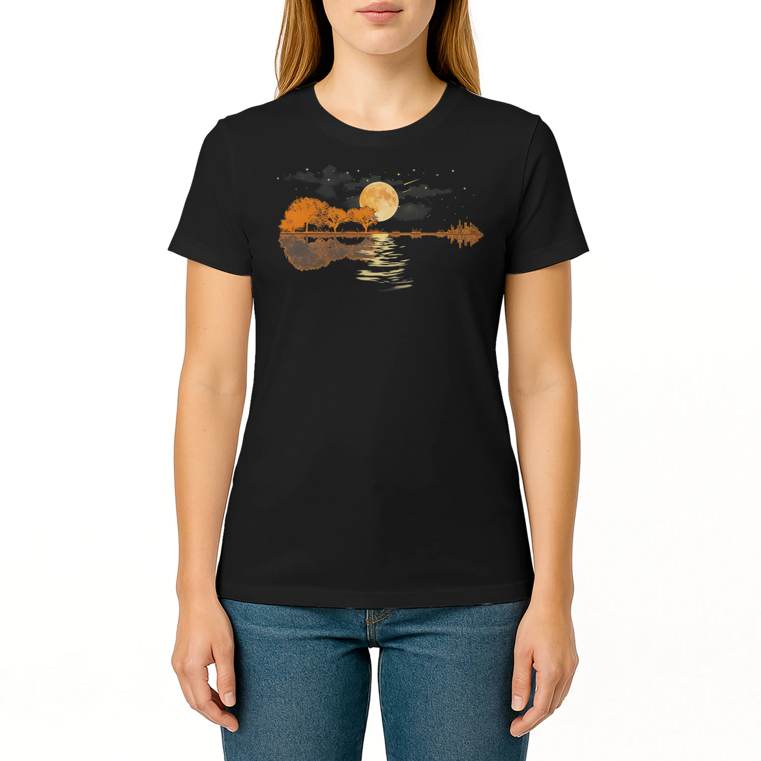 Guitar Lake Nature Landscape Sunset Guitar T Shirt GTR0012
