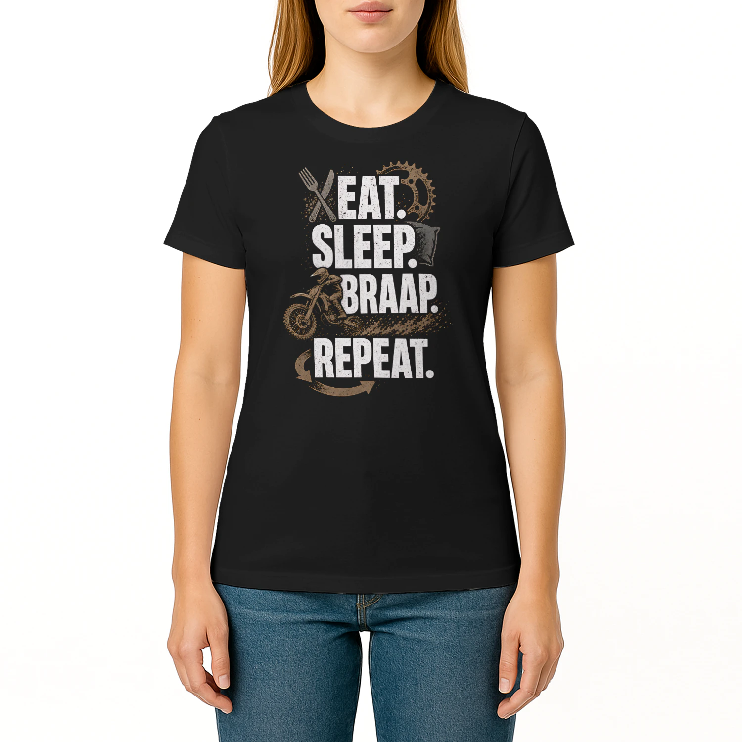 Eat Sleep Braap Repeat Distressed Motorcross T Shirt MTC0016