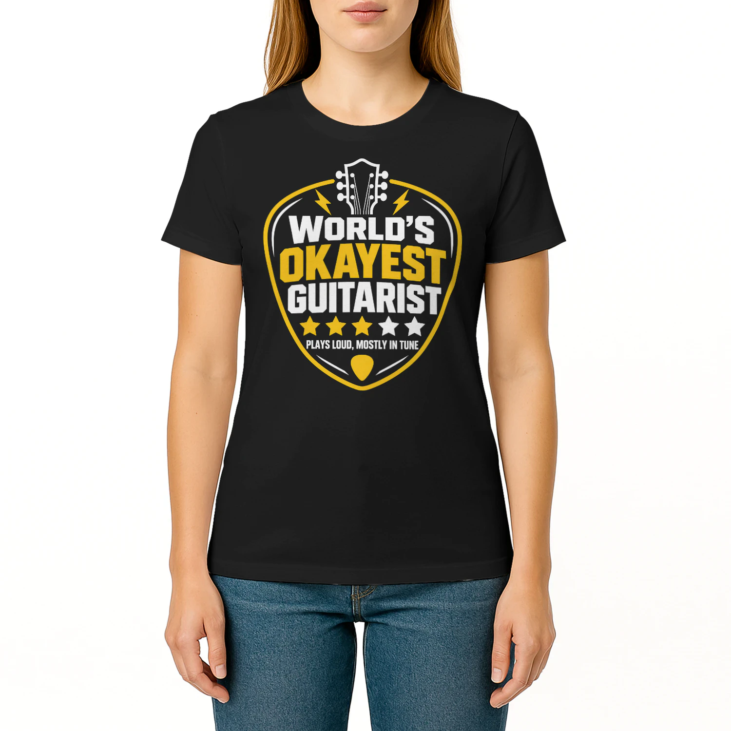 Worlds Okayest Guitarist Pick Stars Guitar T Shirt GTR0069