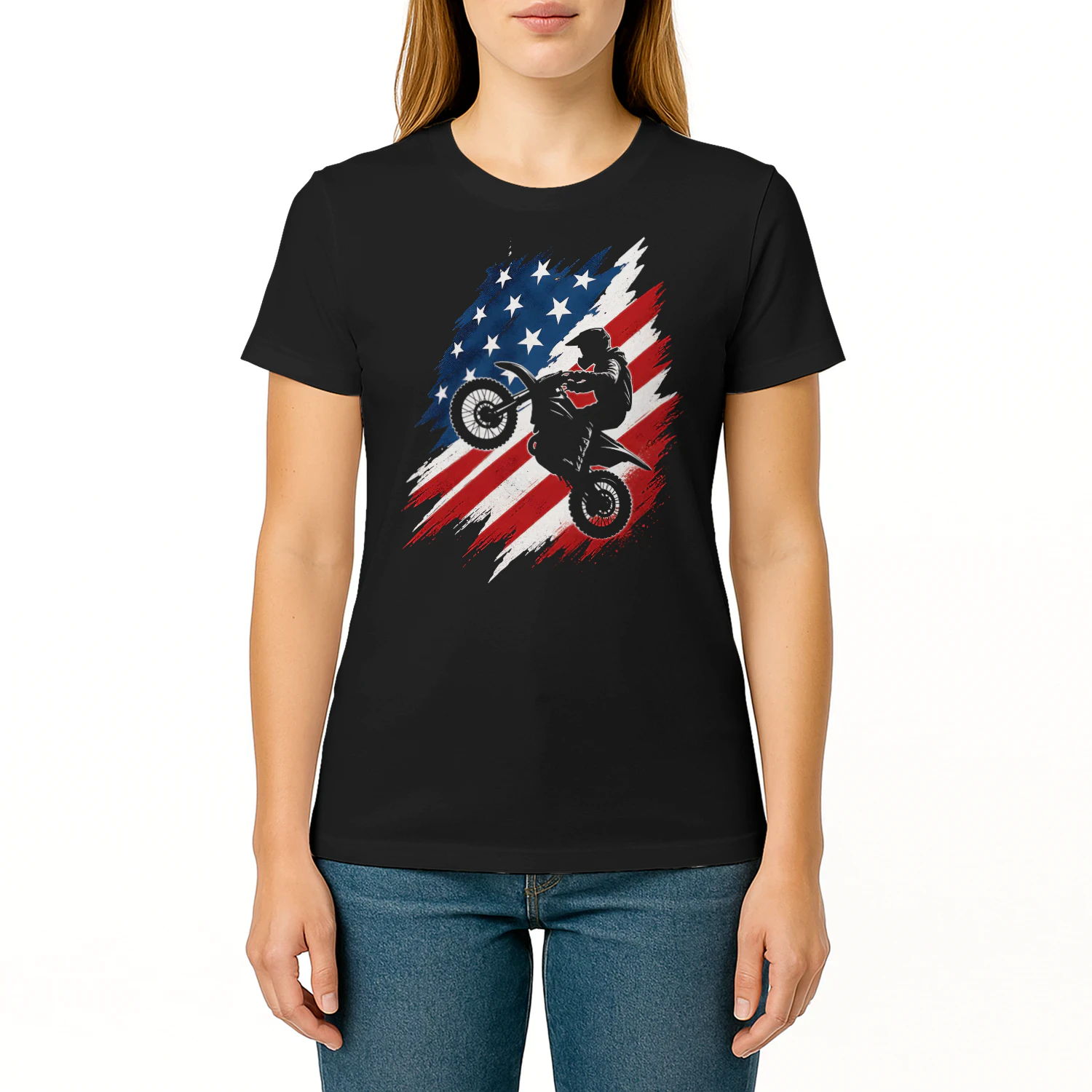 American Flag Jump Stunt Rider Motorcross T Shirt MTC0003