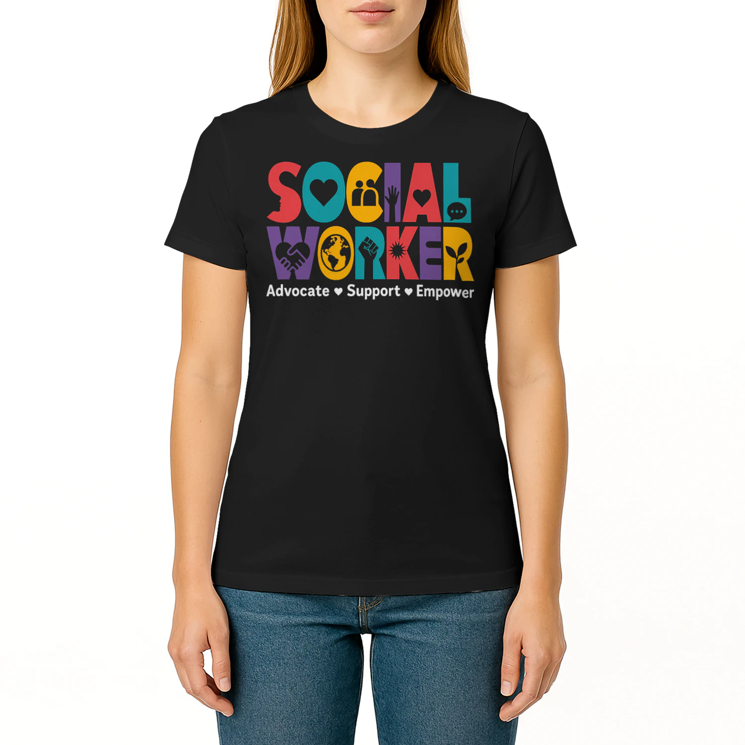 Advocate Support Empower Modern Social Worker T Shirt SSW0002