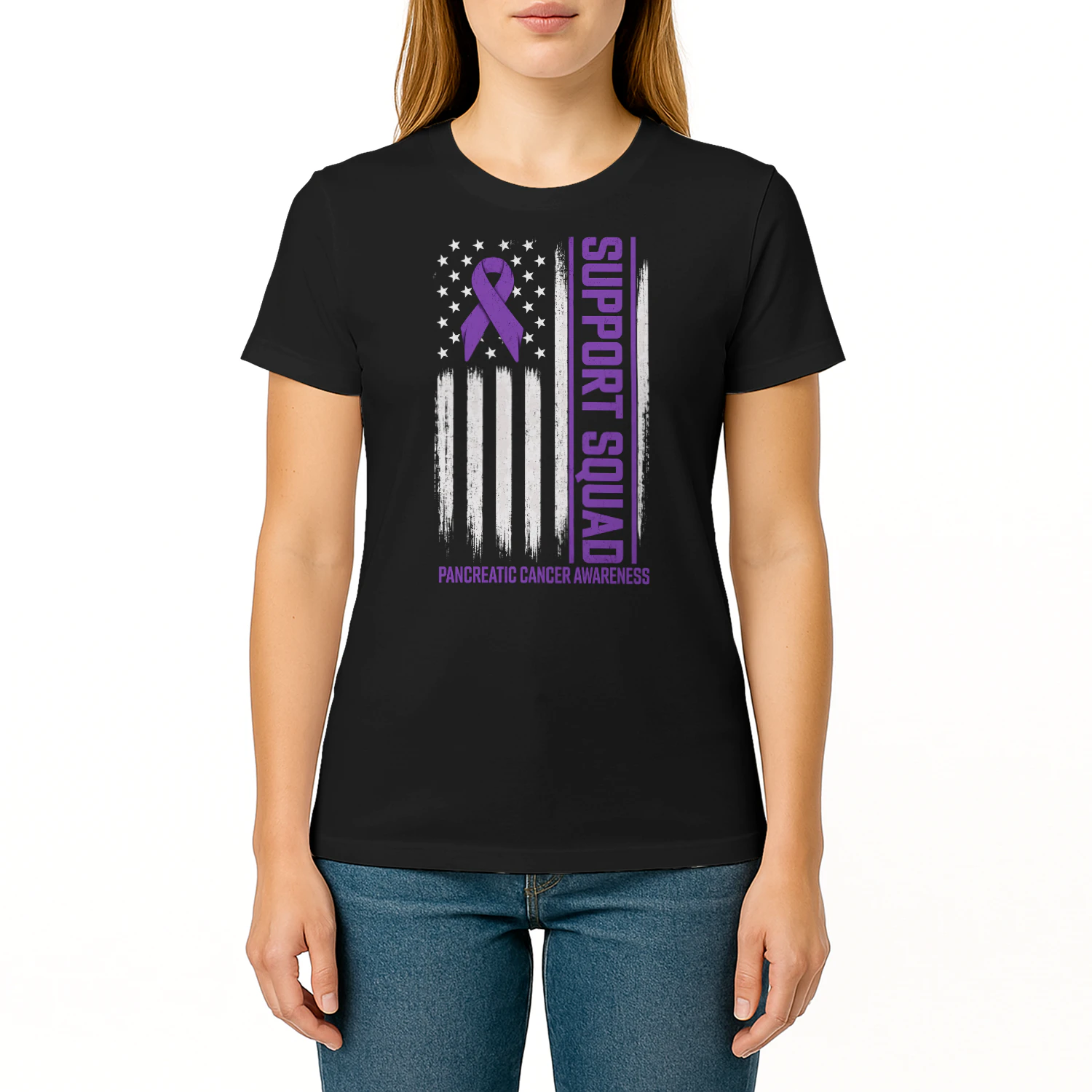 US Flag Support Squad Pancreatic Cancer T Shirt PCC0085