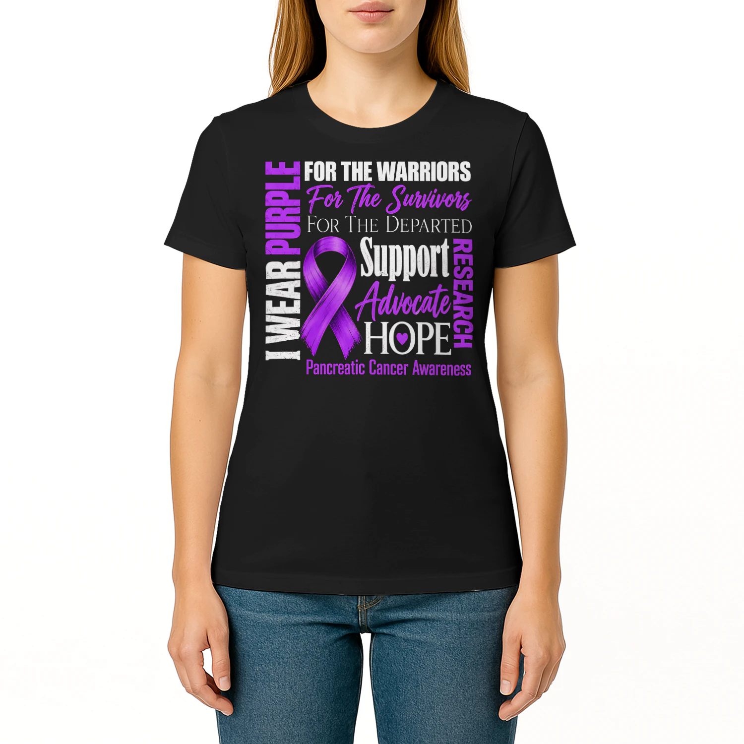 Support Advocate Hope Purple Ribbon Pancreatic Cancer T Shirt PCC0078