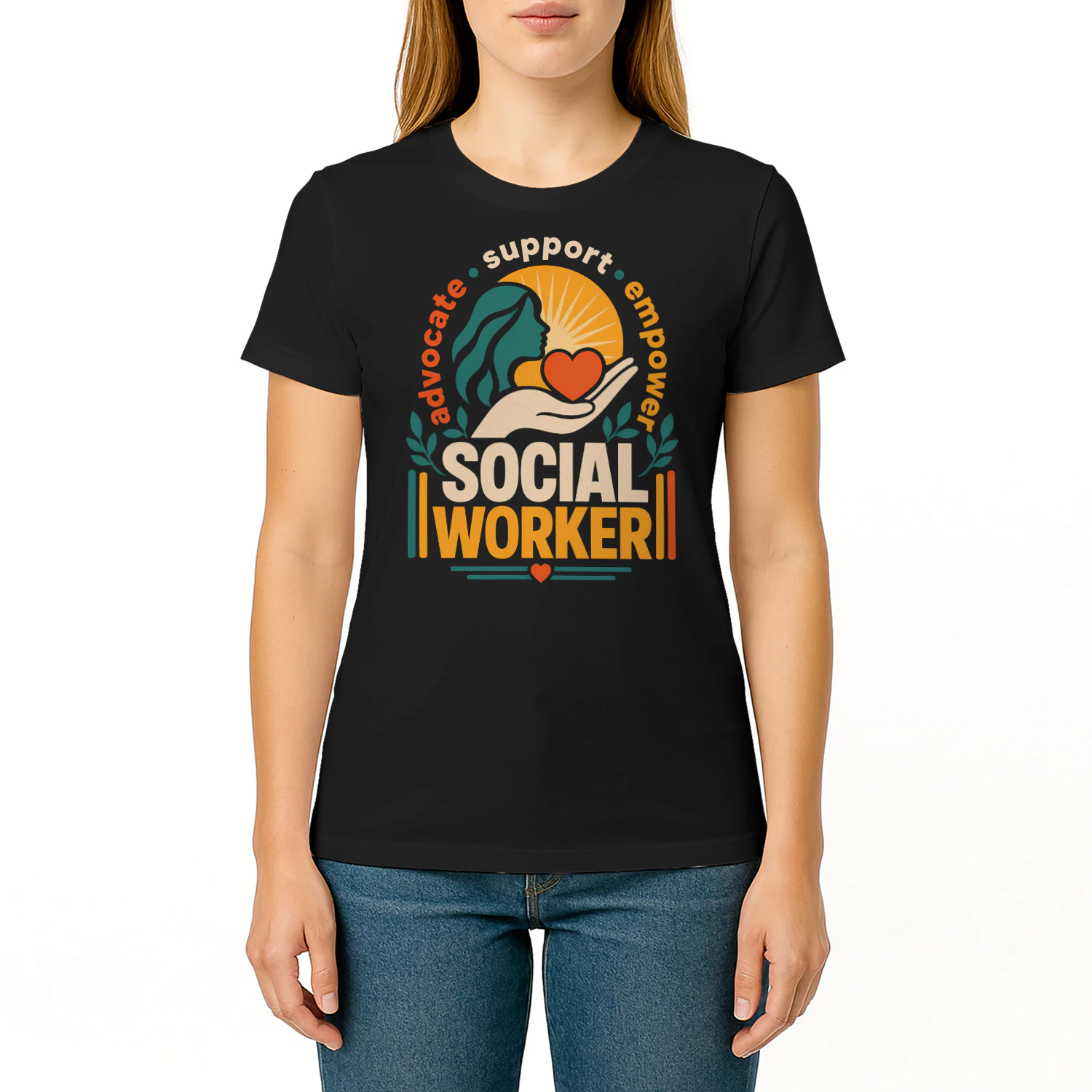 Retro Sunset Advocate Support Empower Social Worker T Shirt SSW0027