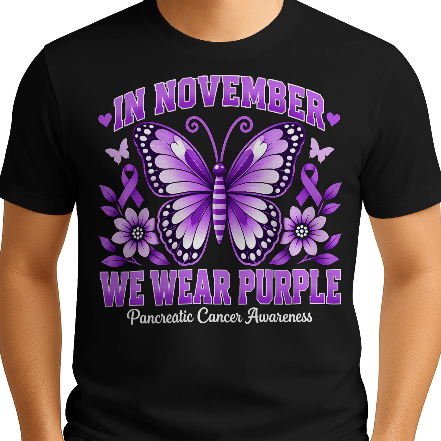 In November Purple Butterfly Pancreatic Cancer T Shirt PCC0048
