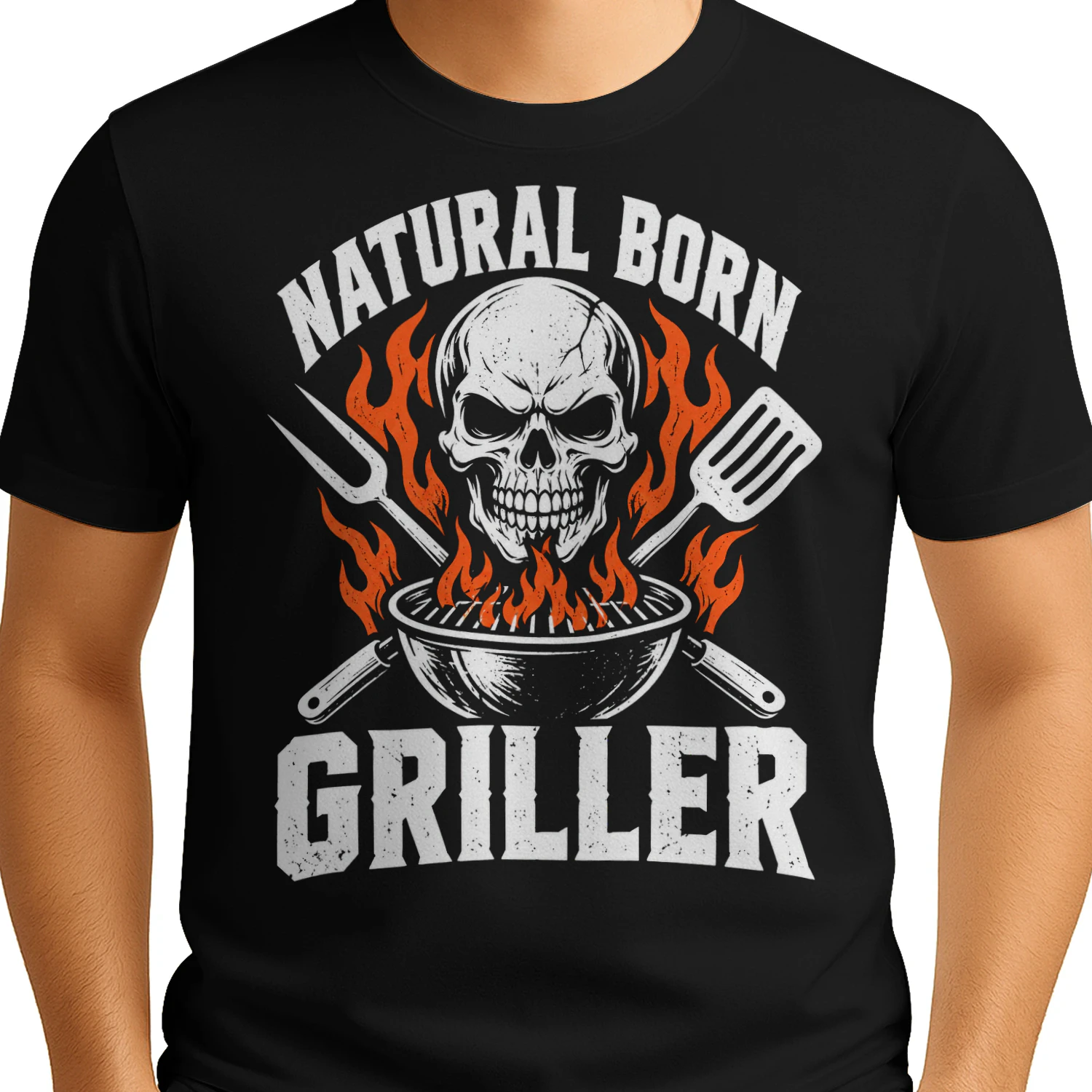 Natural Born Griller Skull Crossed Tools BBQ T Shirt BBQ0053