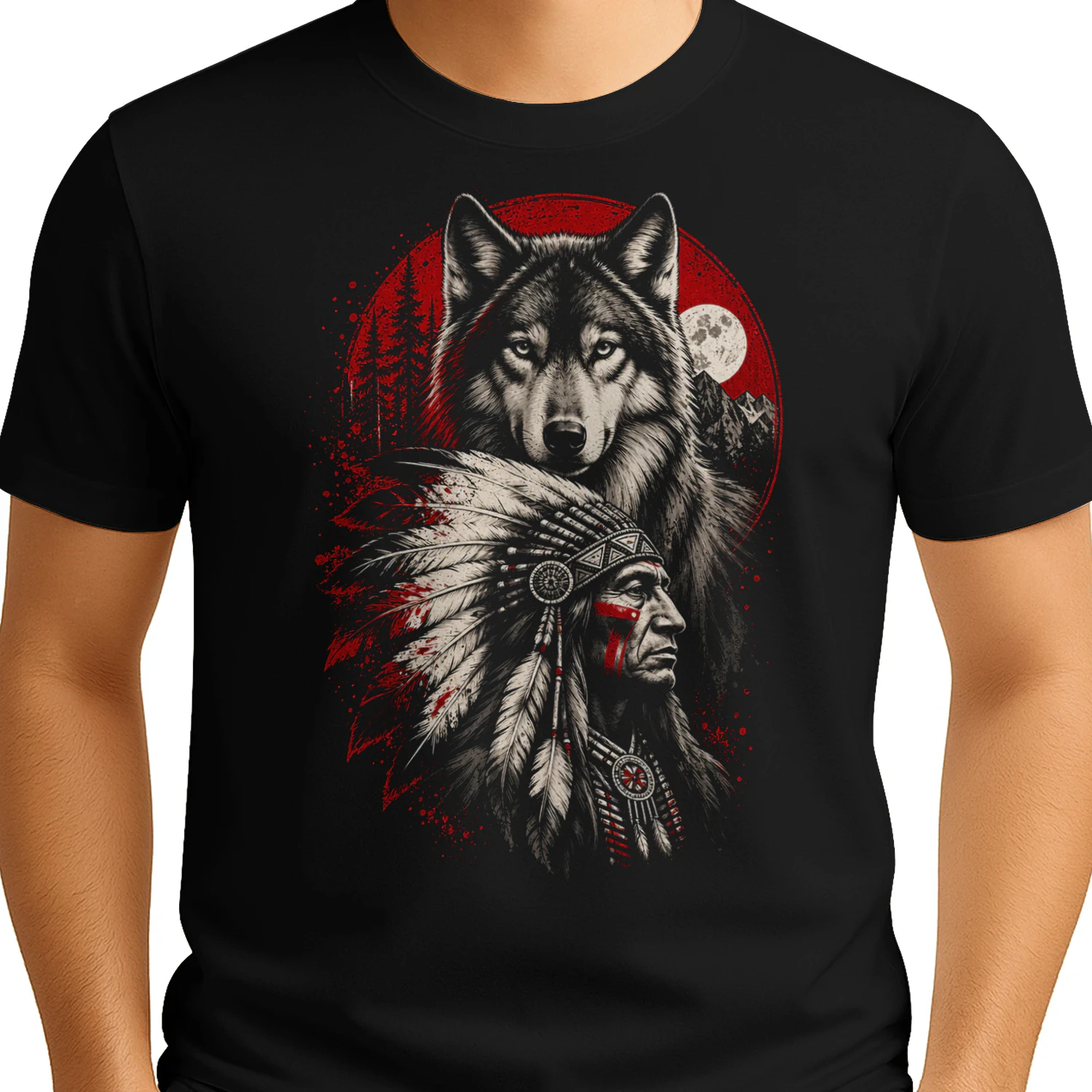 Wolf Spirit Chief Native American T Shirt NTA0073