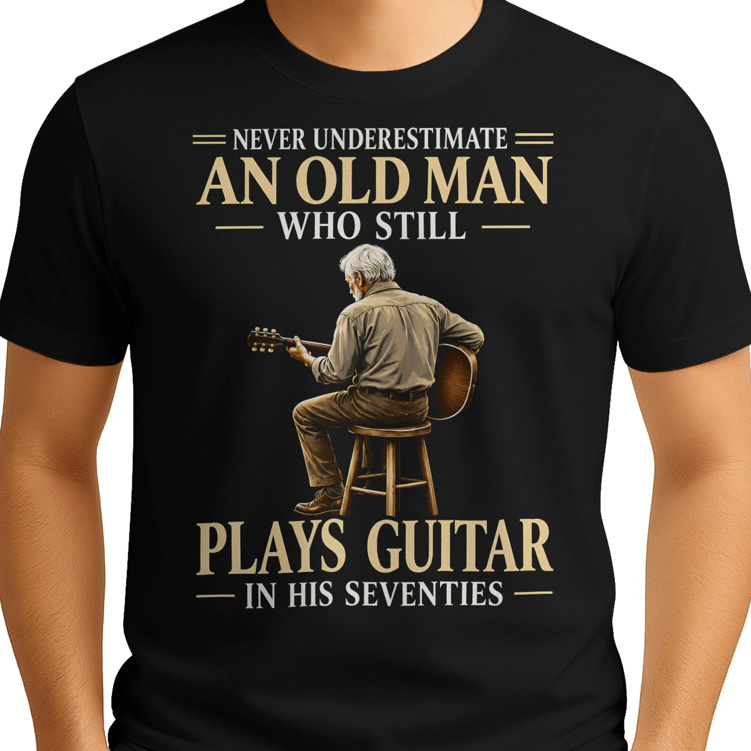 Old Man Stool Playing Guitar Guitar T Shirt GTR0048