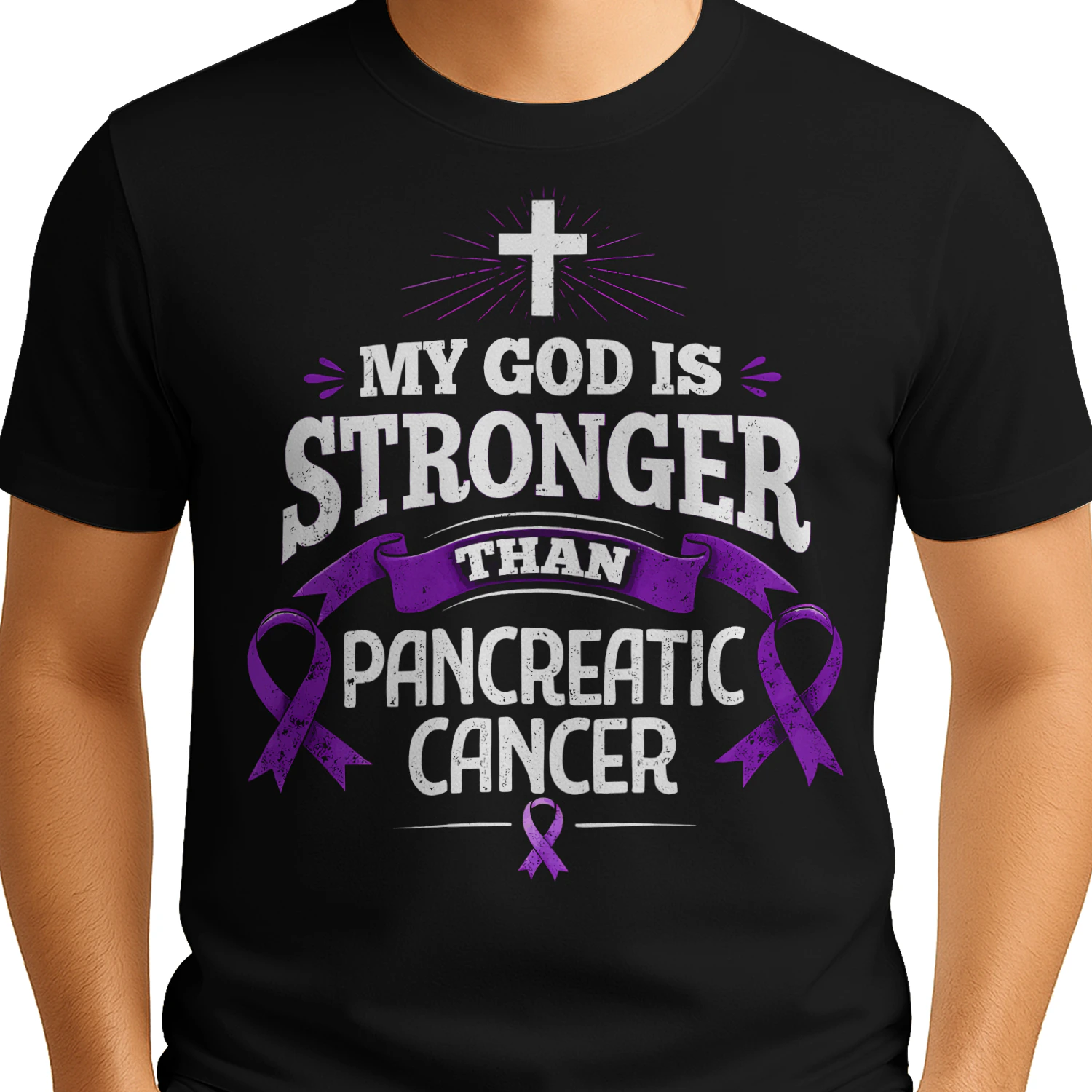 My God Is Stronger Pancreatic Cancer T Shirt PCC0059