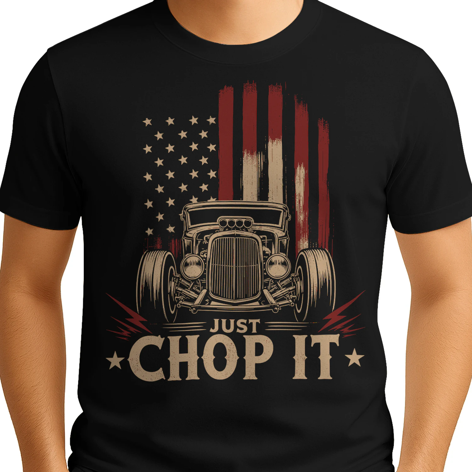 Vintage Just Chop It American Flag Car Hotrod T Shirt HRD0028