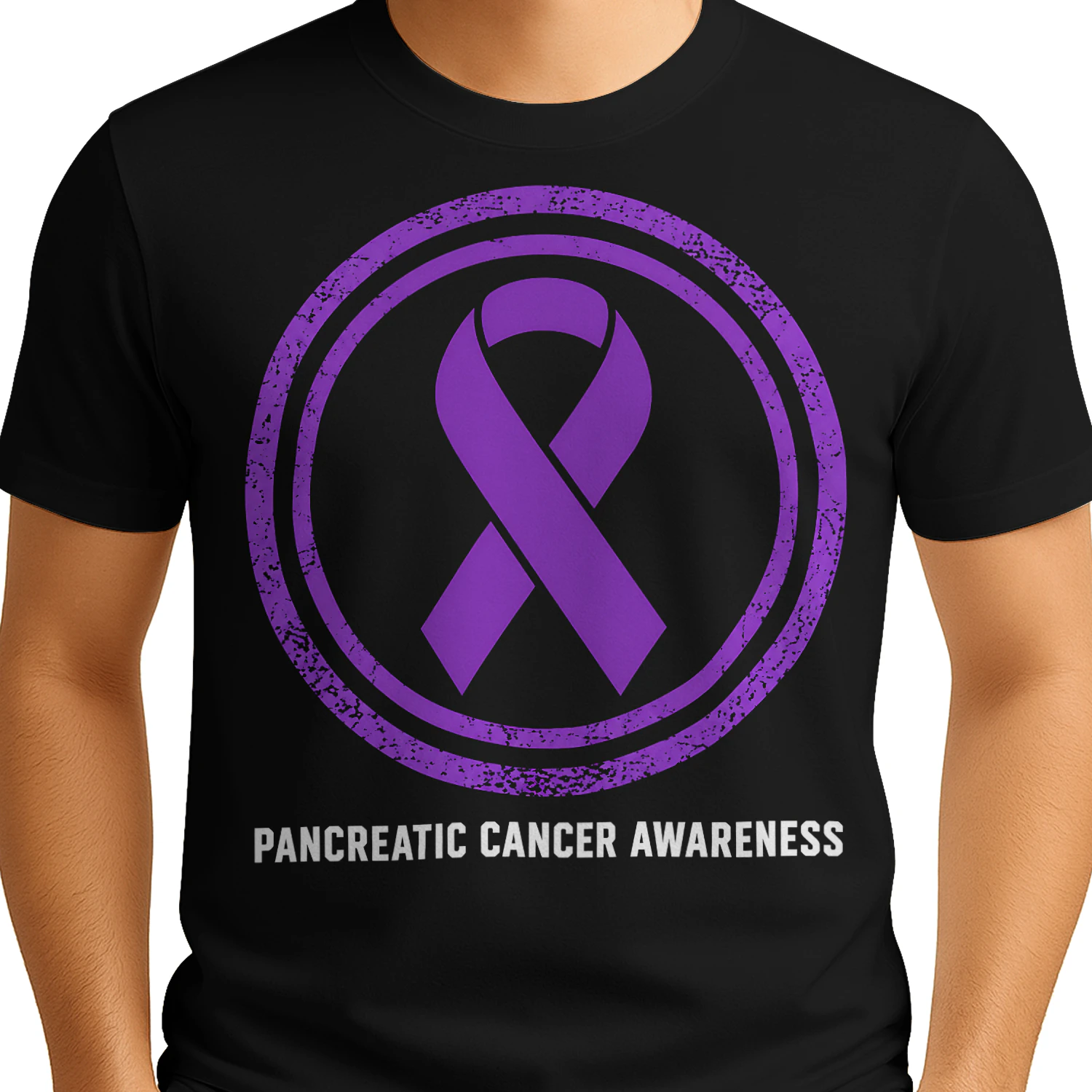 Purple Ribbon Awareness Circle Emblem Pancreatic Cancer T Shirt PCC0072