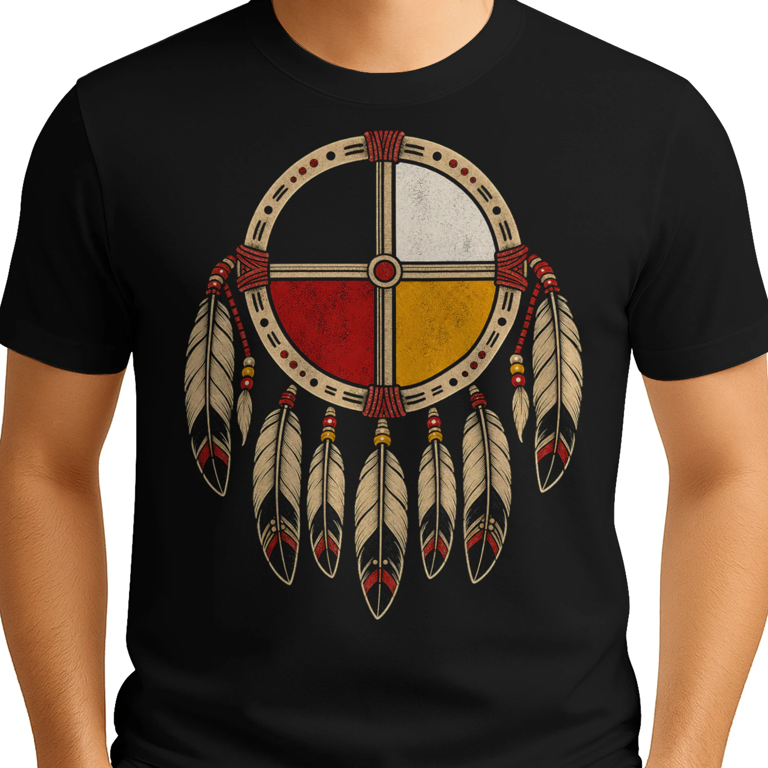 Medicine Wheel Feathers Native American T Shirt NTA0031