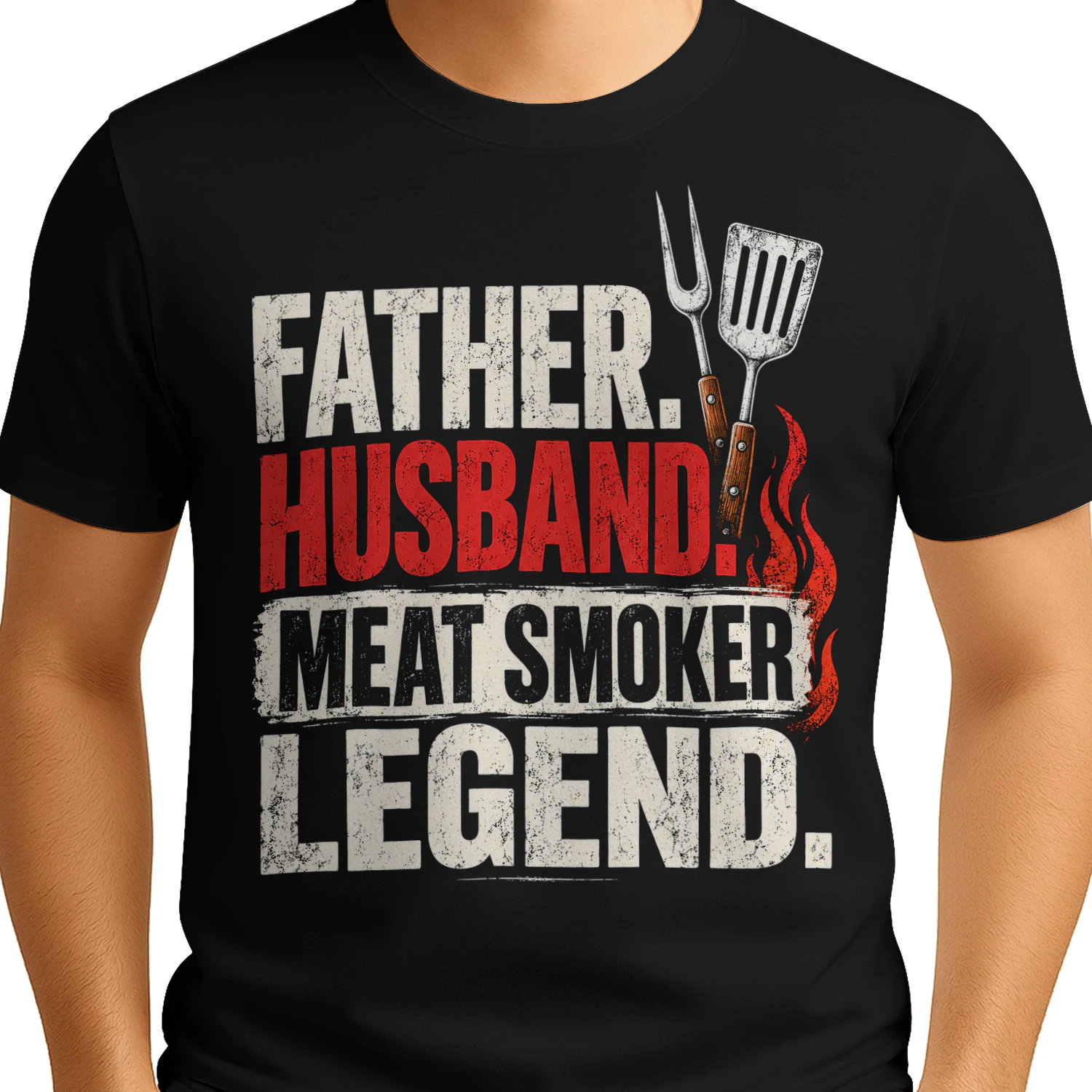 Father Husband Meat Smoker Legend Red BBQ T Shirt BBQ0024