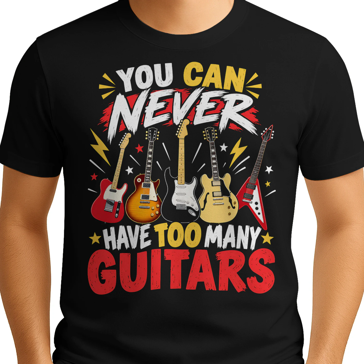 Never Too Many Guitars Red Guitar T Shirt GTR0026