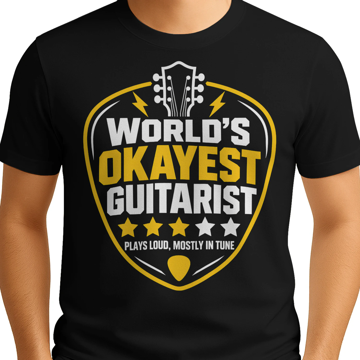 Worlds Okayest Guitarist Pick Stars Guitar T Shirt GTR0069