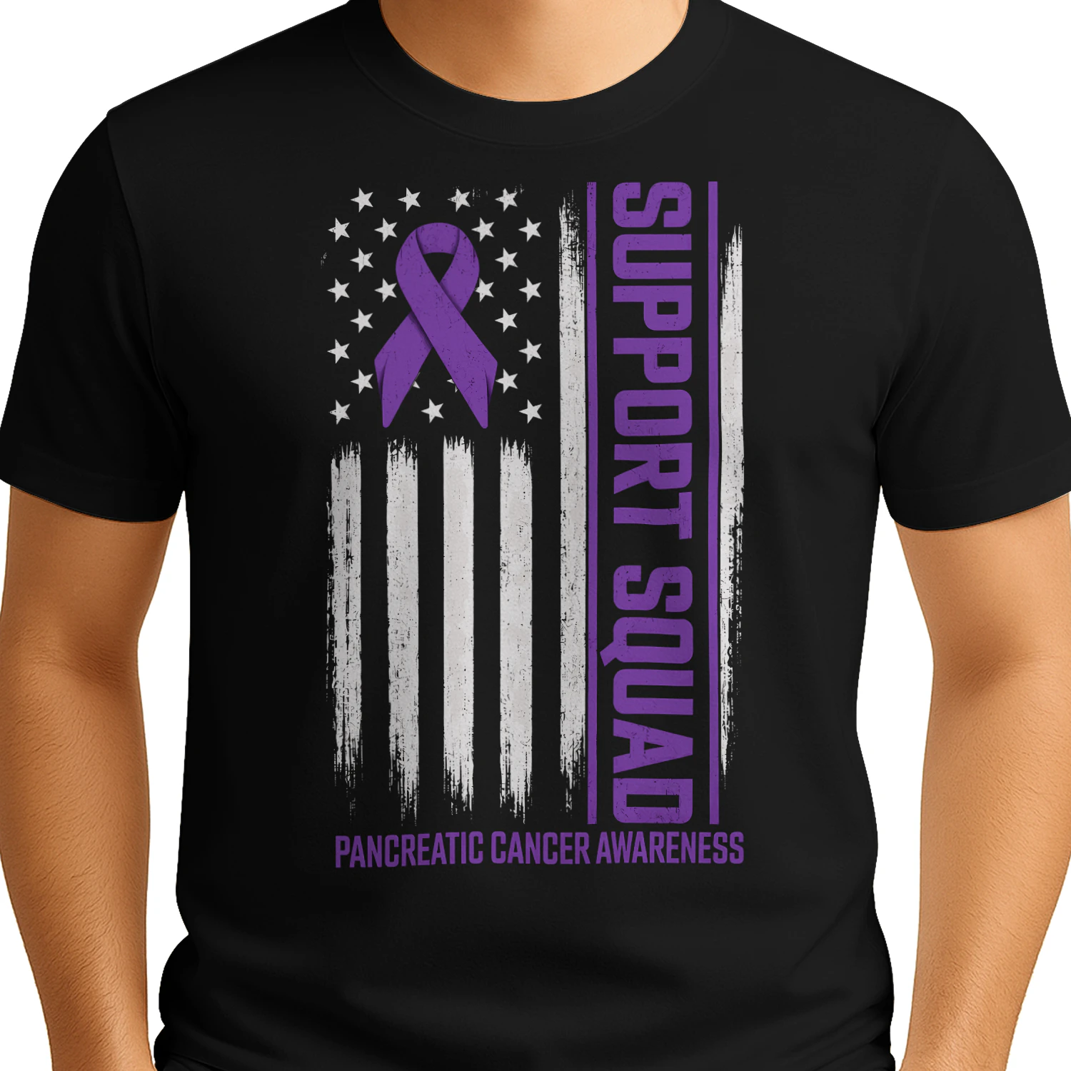 US Flag Support Squad Pancreatic Cancer T Shirt PCC0085