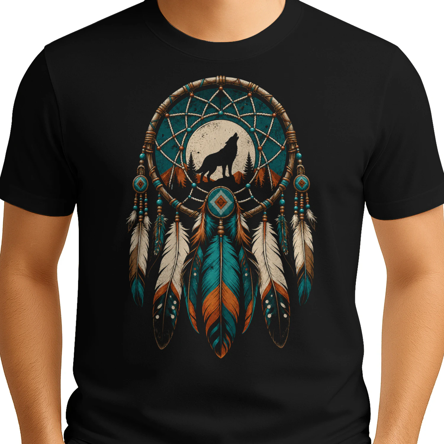 Howling Wolf Dreamcatcher Native American T Shirt NTA0021
