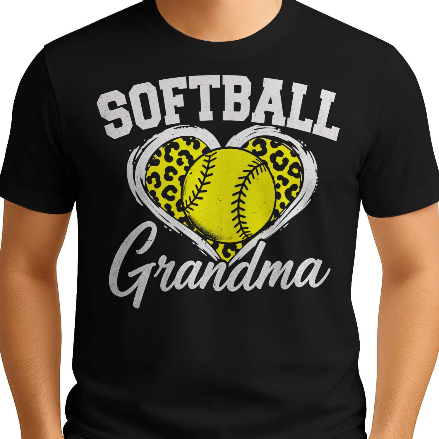 Softball Grandma Heart Leopard Pattern Softball T Shirt GRP0096