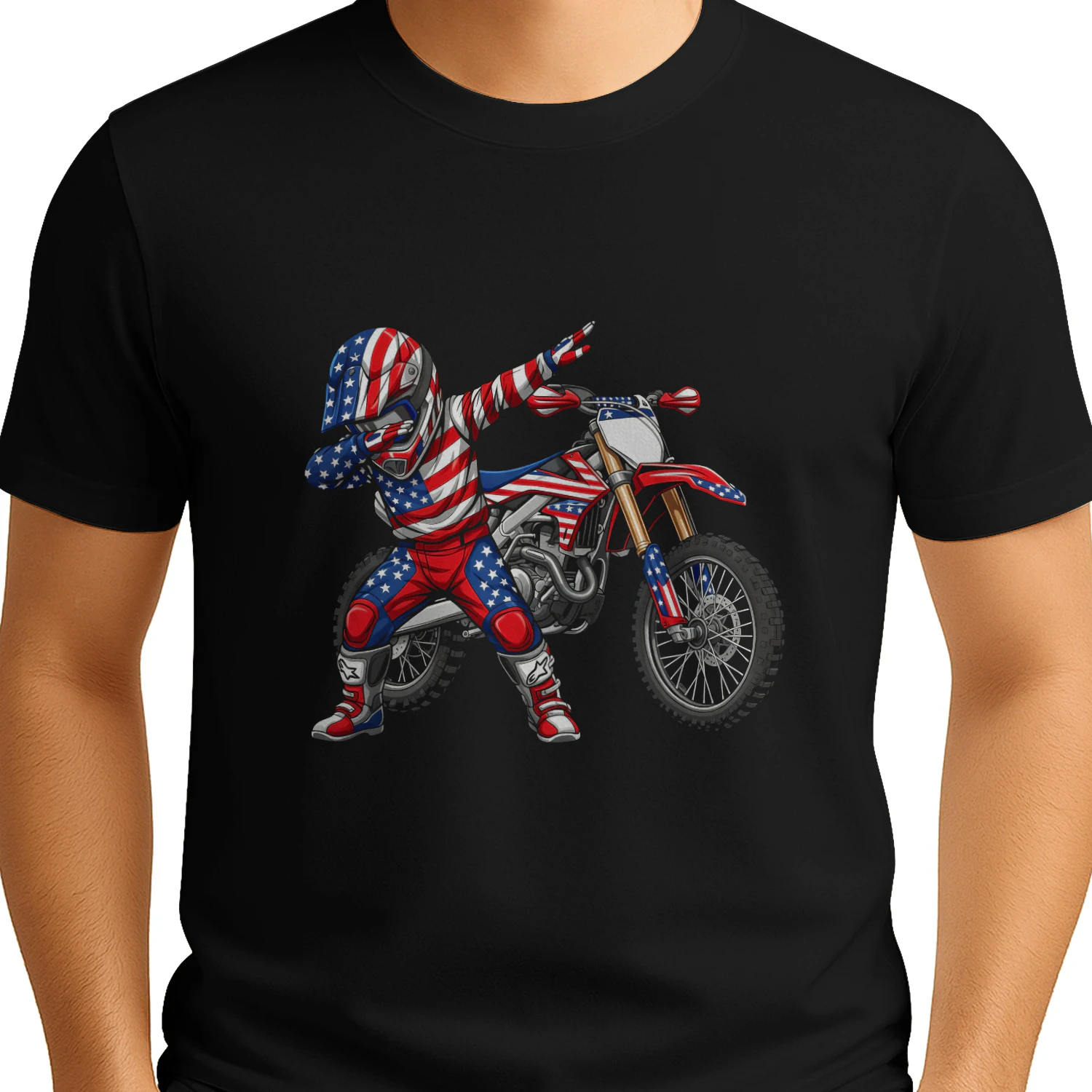 American Flag Stunt Motocross Rider Motorcross T Shirt MTC0004