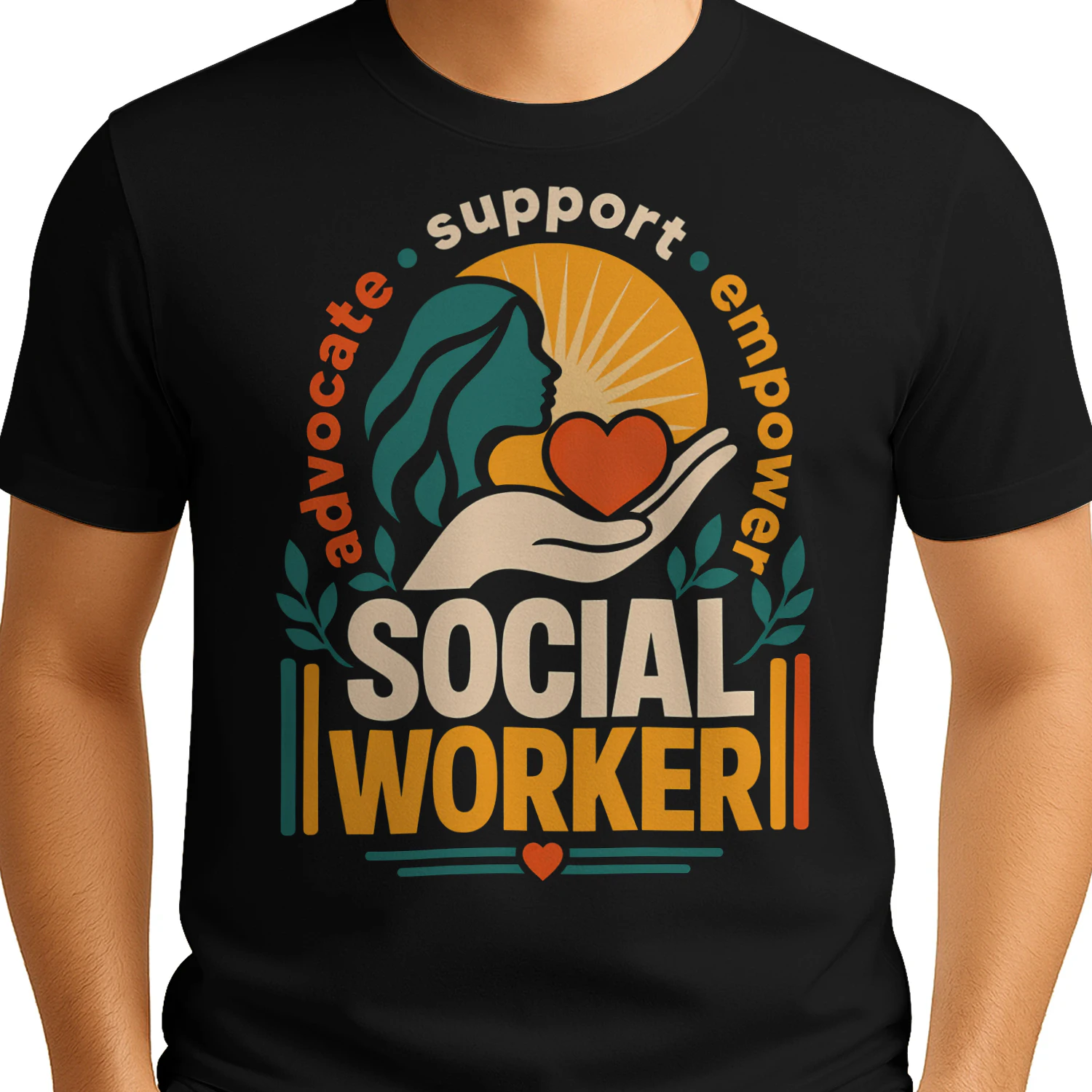 Retro Sunset Advocate Support Empower Social Worker T Shirt SSW0027