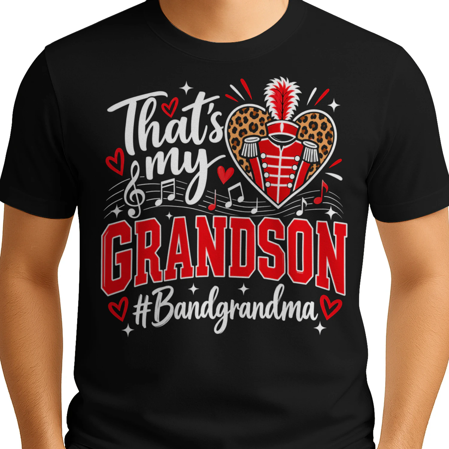 Thats My Grandson Heart Plaid Matching Band T Shirt MCB0080